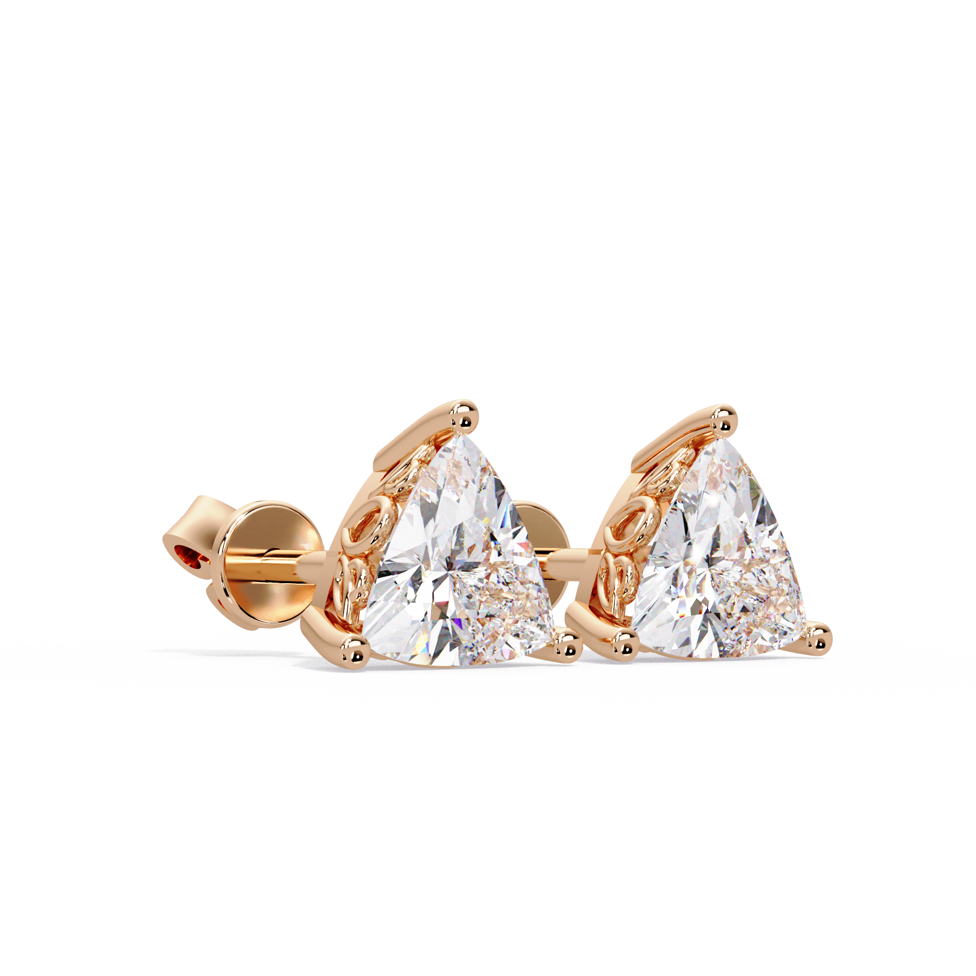 Trillion Cut Diamond Stud Earrings with Leaf-Inspired Basket Setting
