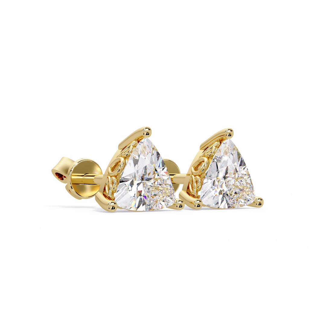 Trillion Cut Diamond Stud Earrings with Leaf-Inspired Basket Setting