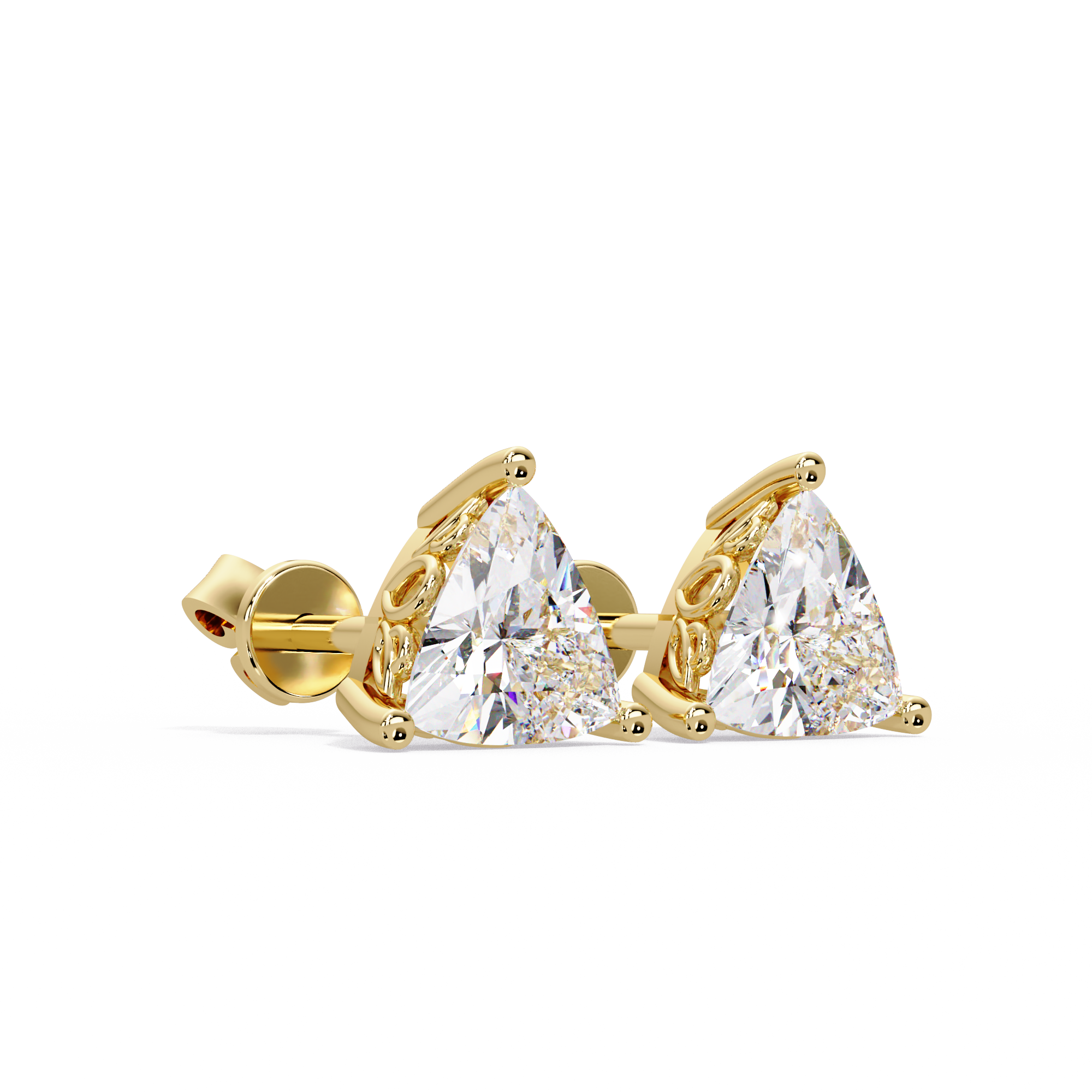 Trillion Cut Diamond Stud Earrings with Leaf-Inspired Basket Setting