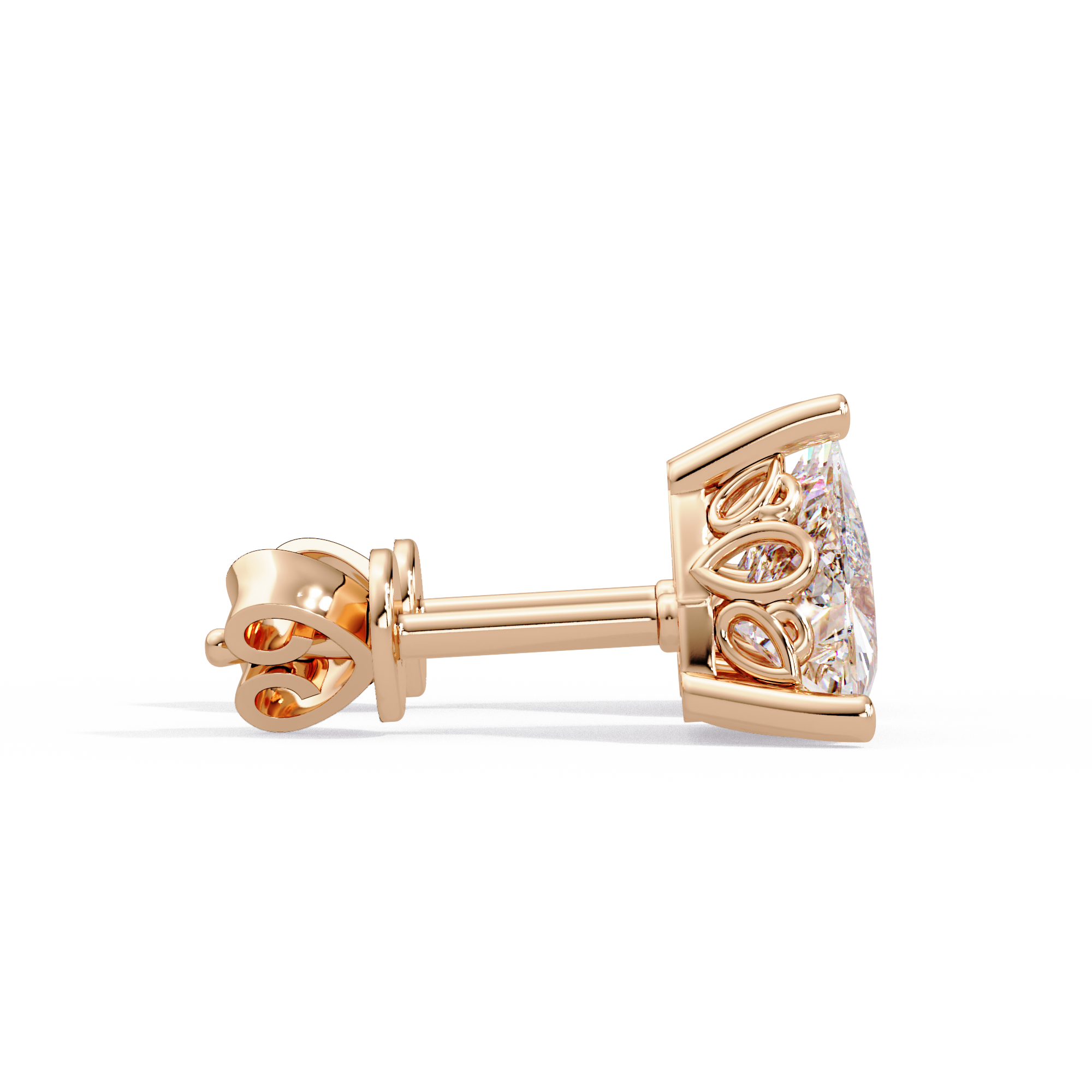 Trillion Cut Diamond Stud Earrings with Leaf-Inspired Basket Setting