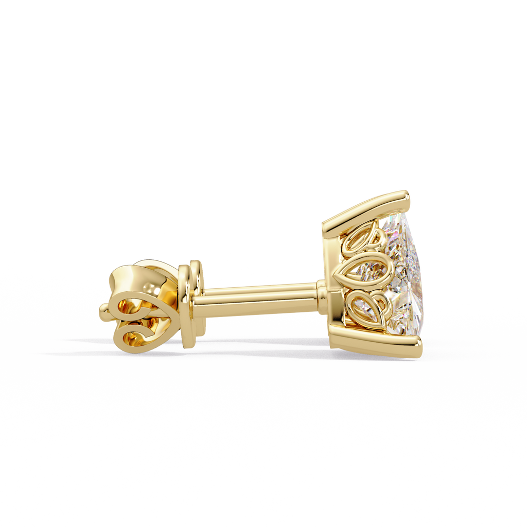 Trillion Cut Diamond Stud Earrings with Leaf-Inspired Basket Setting