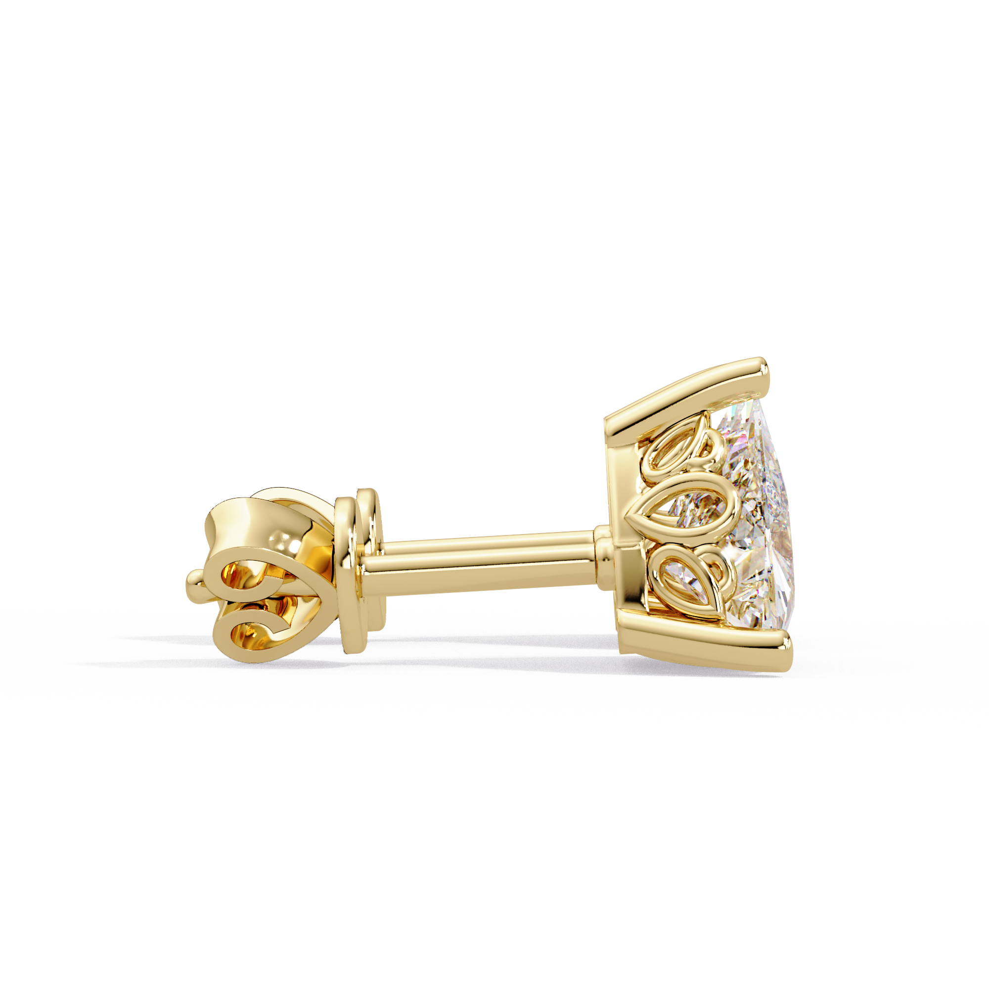 Trillion Cut Diamond Stud Earrings with Leaf-Inspired Basket Setting