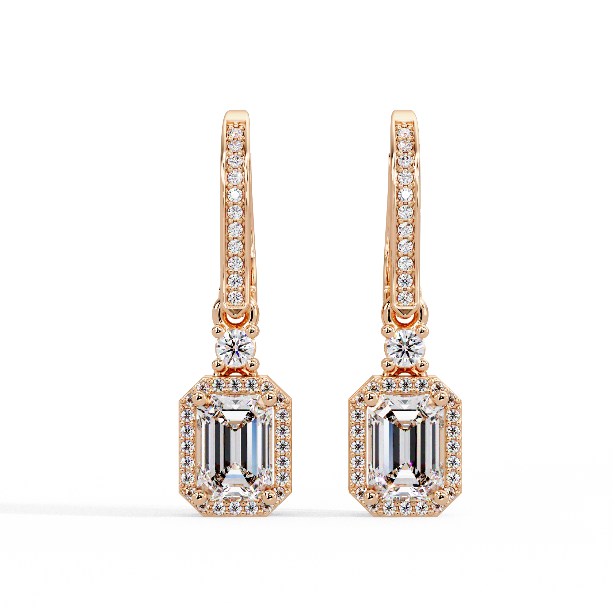 Pavé Diamond Hoop Earrings with Dangling Diamond Drops