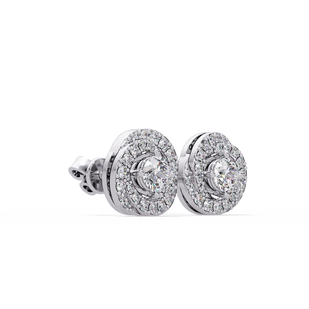 Round Brilliant Halo Diamond Stud Earrings