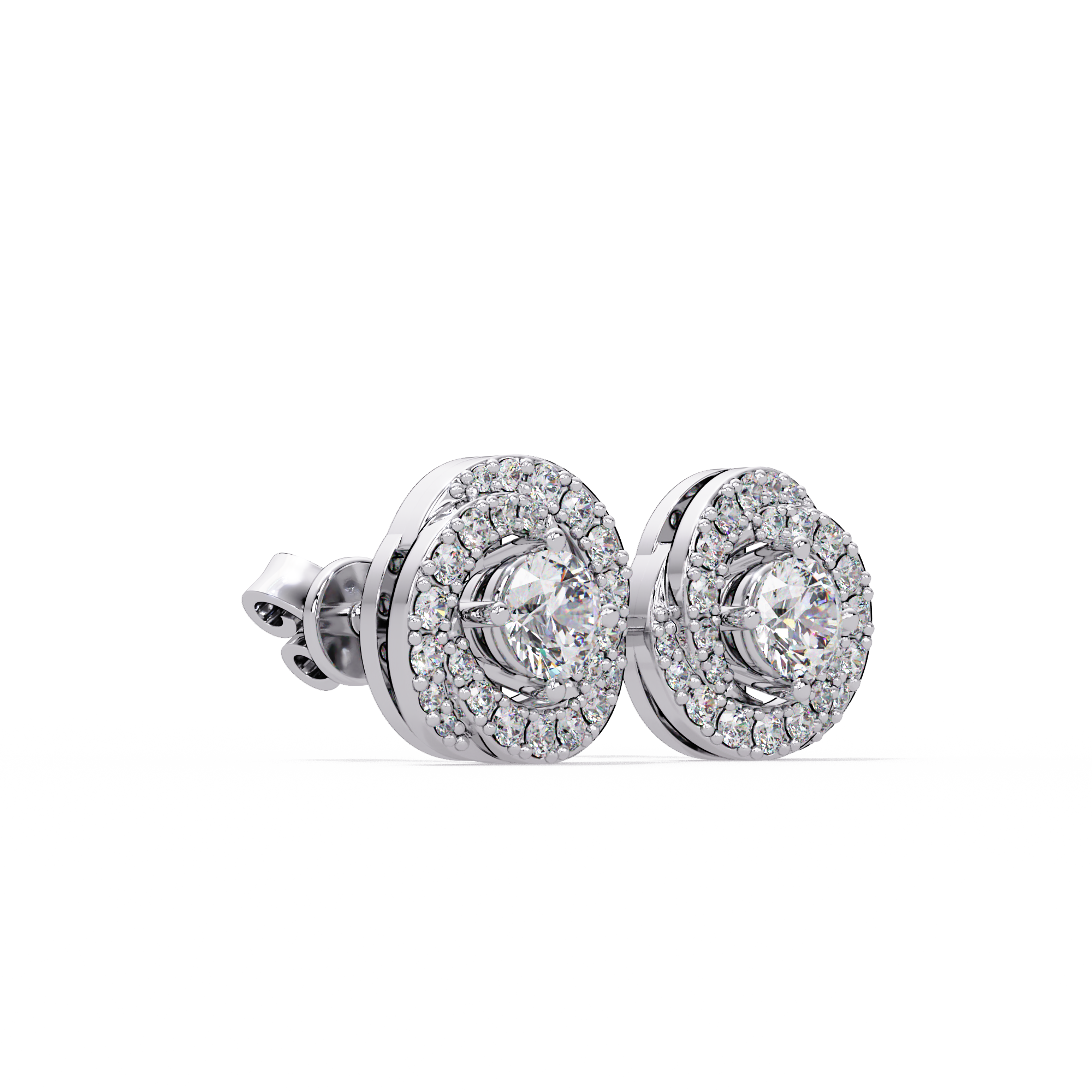 Round Brilliant Halo Diamond Stud Earrings