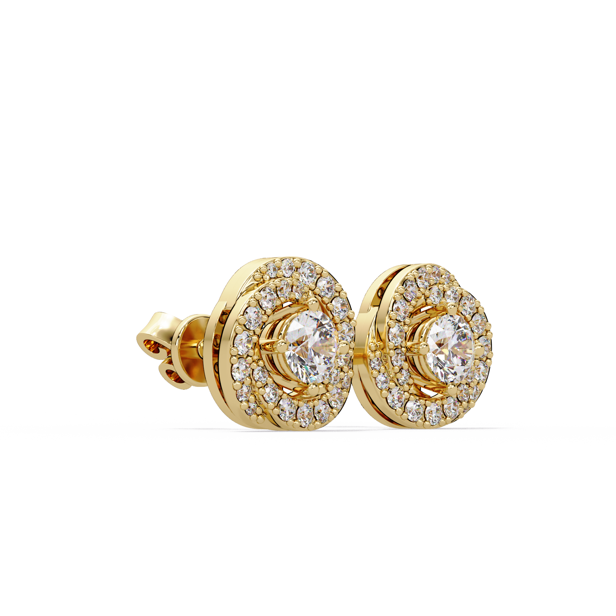 Round Brilliant Halo Diamond Stud Earrings