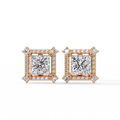 Princess Cut Halo Diamond Stud Earrings