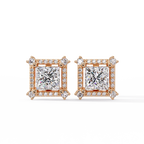 Princess Cut Halo Diamond Stud Earrings