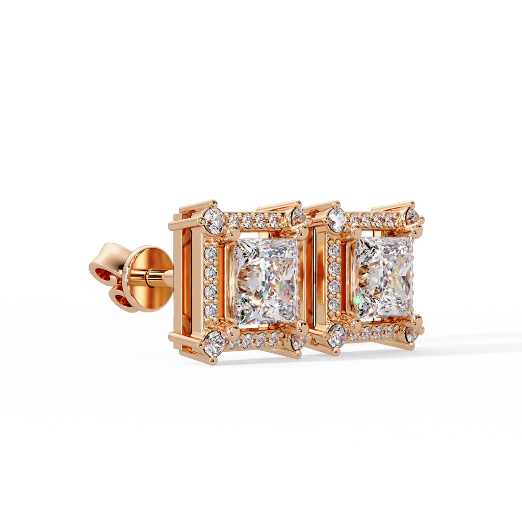 Princess Cut Halo Diamond Stud Earrings