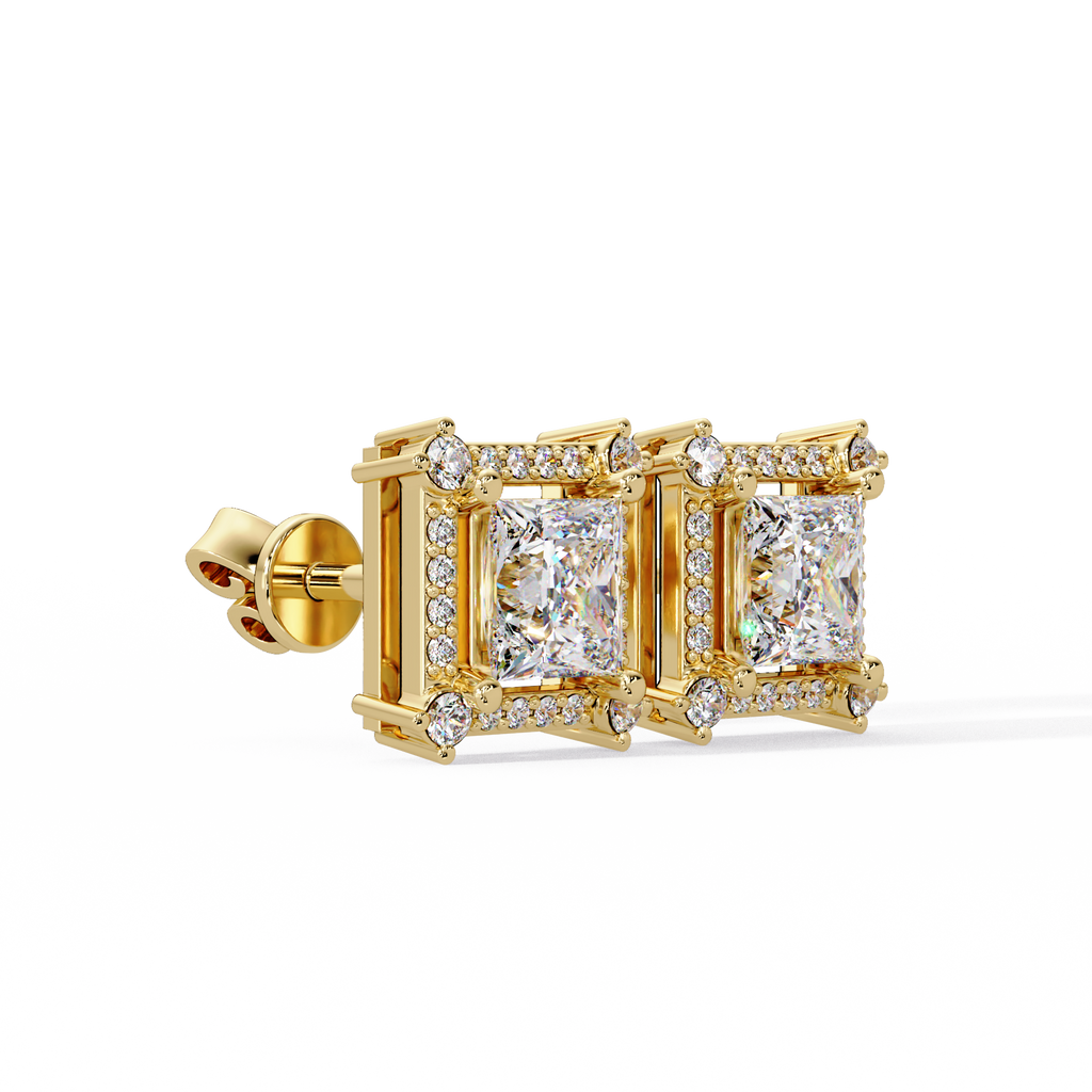 Princess Cut Halo Diamond Stud Earrings
