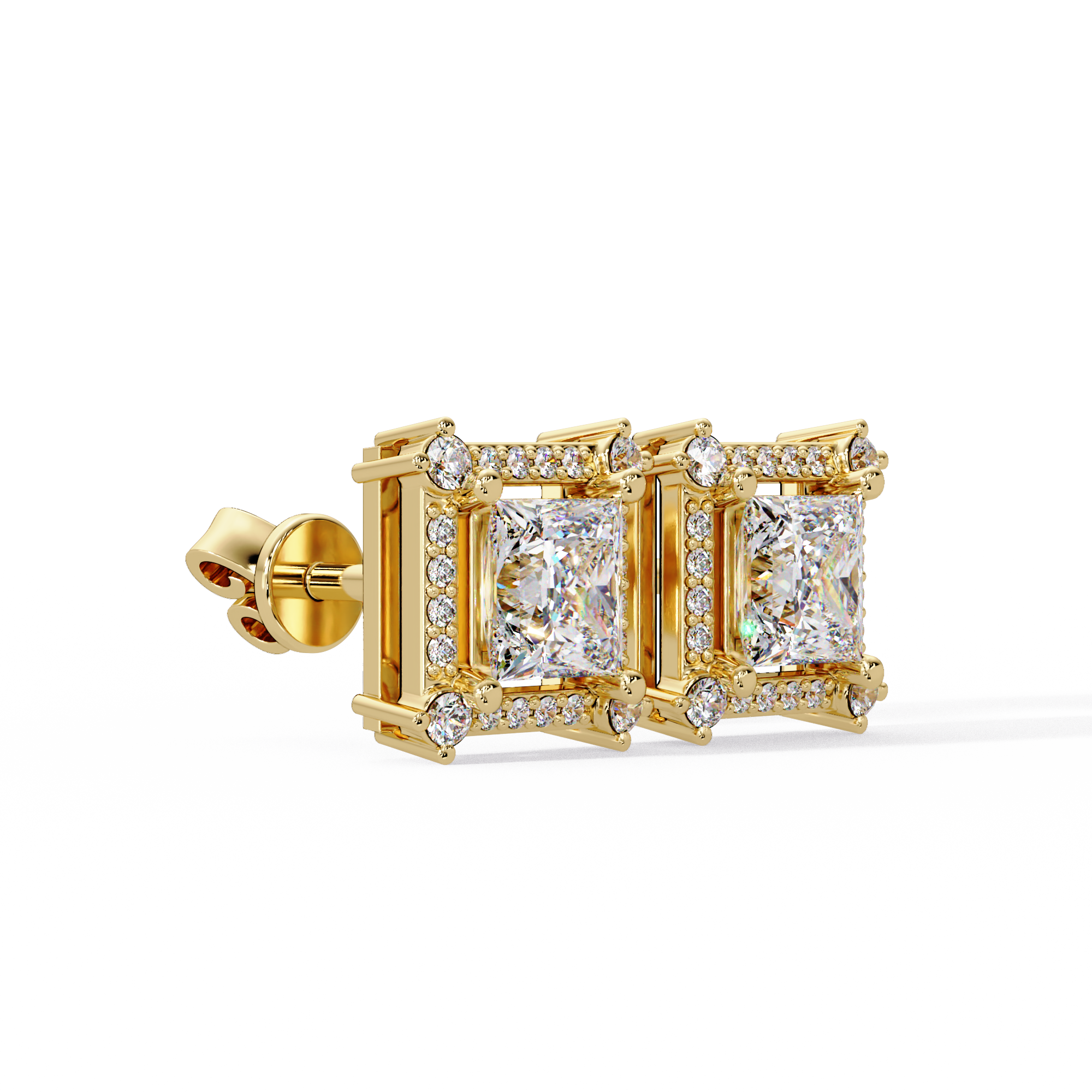 Princess Cut Halo Diamond Stud Earrings