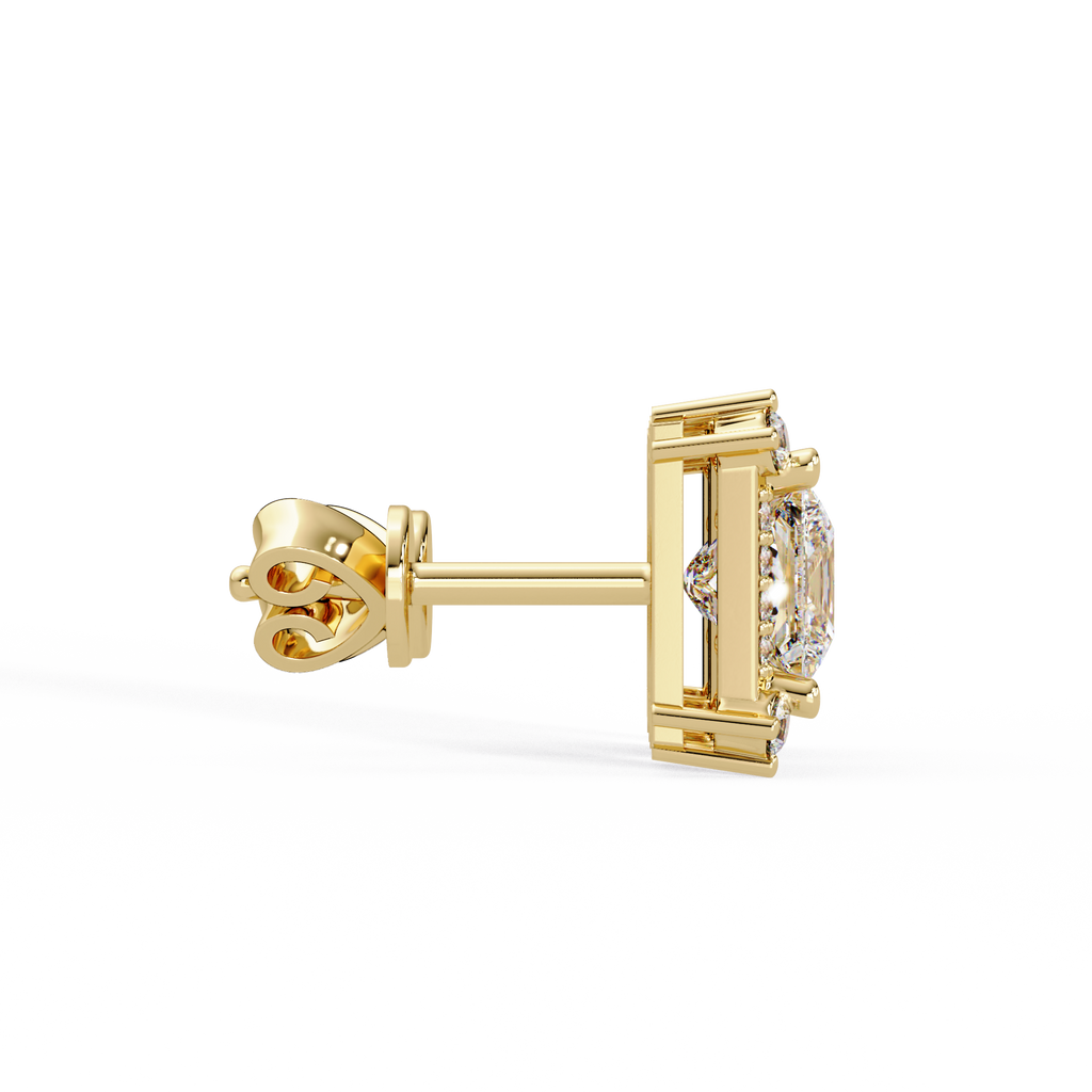 Princess Cut Halo Diamond Stud Earrings