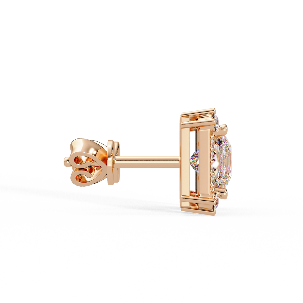 Princess Cut Halo Diamond Stud Earrings