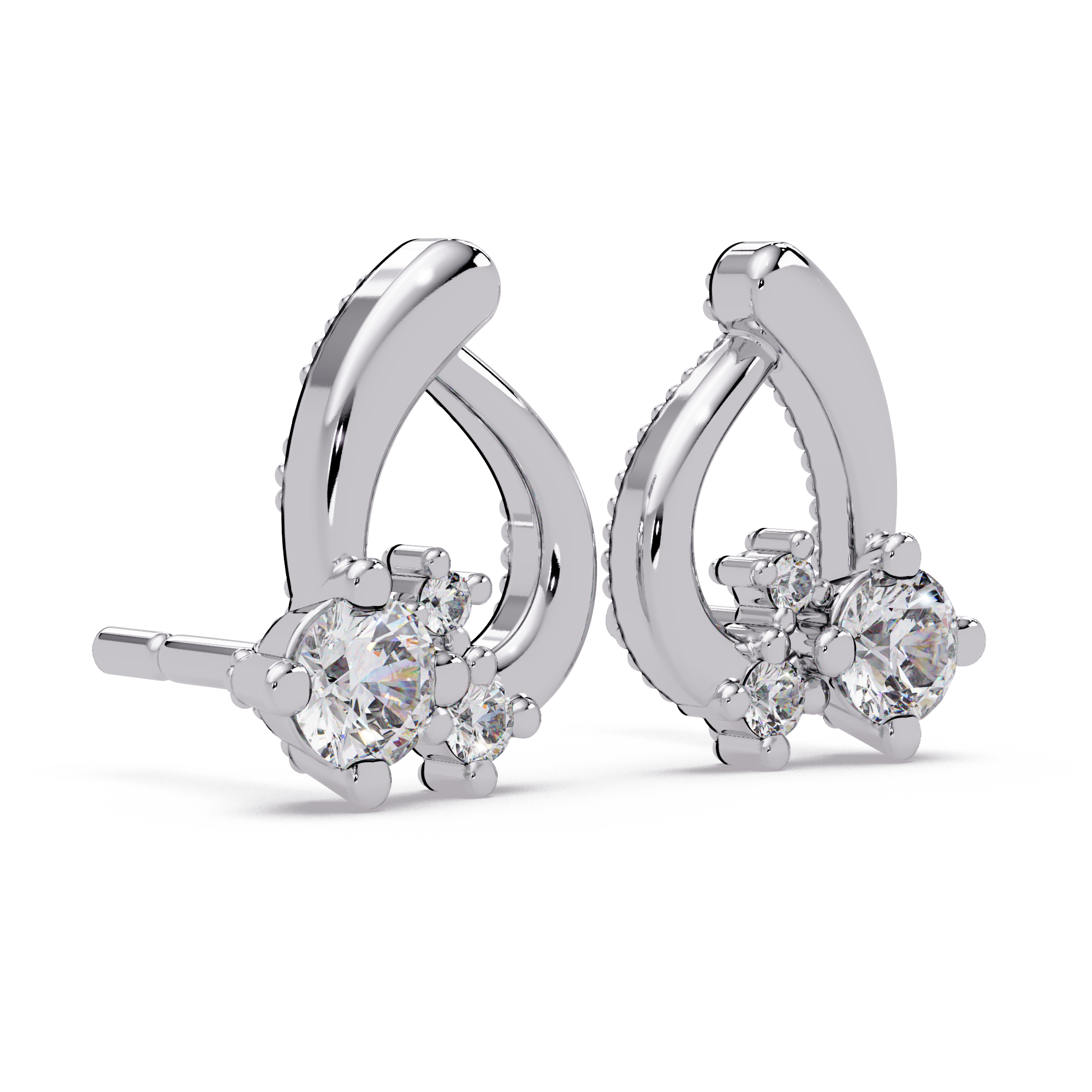 Elegant Teardrop Diamond Cluster Stud Earrings – Available in Silver, Gold & Rose Gold Finish