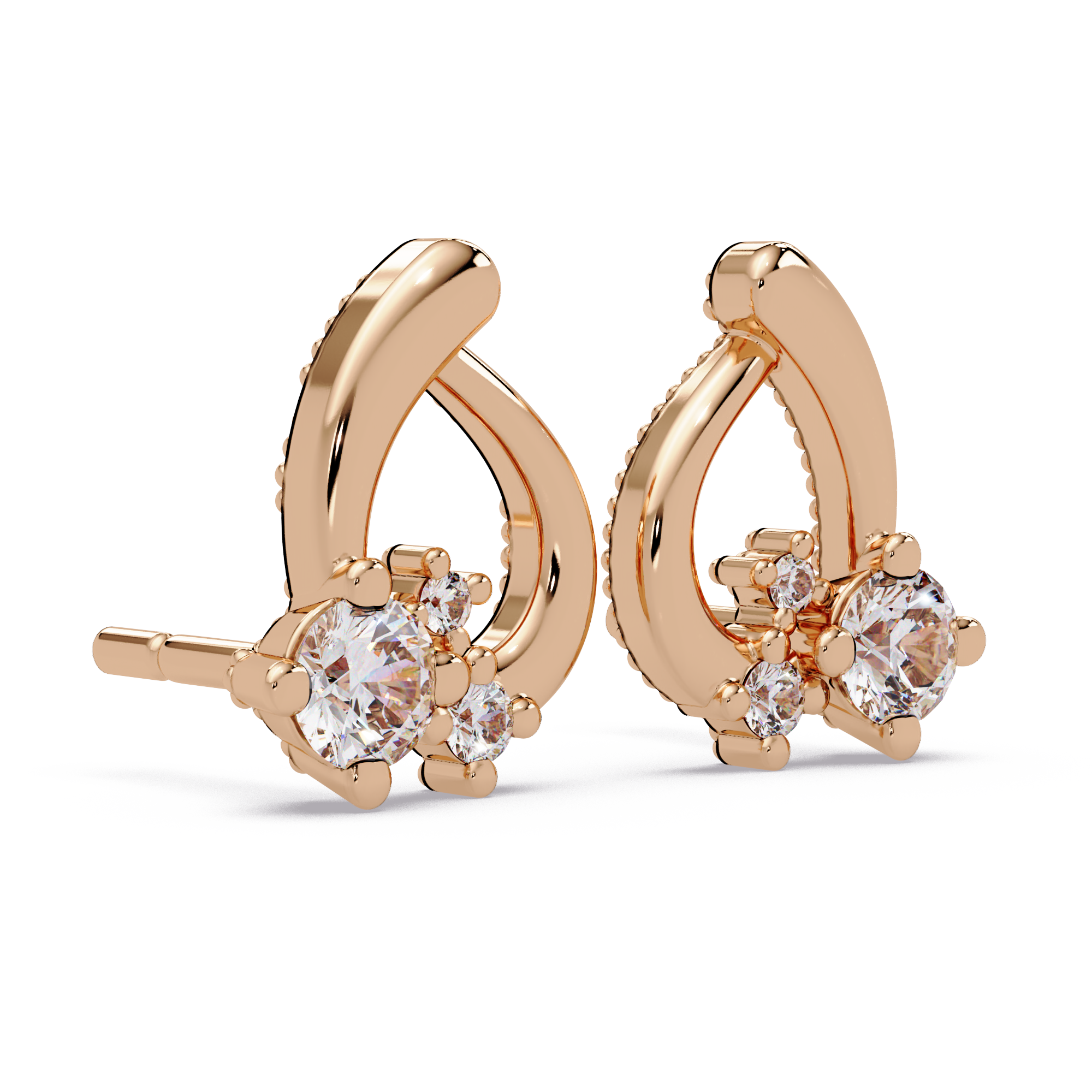 Elegant Teardrop Diamond Cluster Stud Earrings – Available in Silver, Gold & Rose Gold Finish