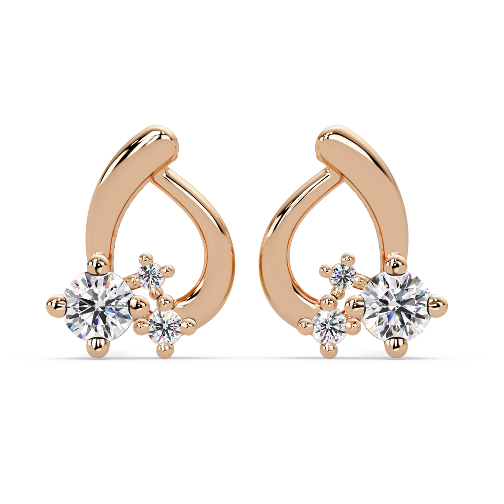 Elegant Teardrop Diamond Cluster Stud Earrings – Available in Silver, Gold & Rose Gold Finish