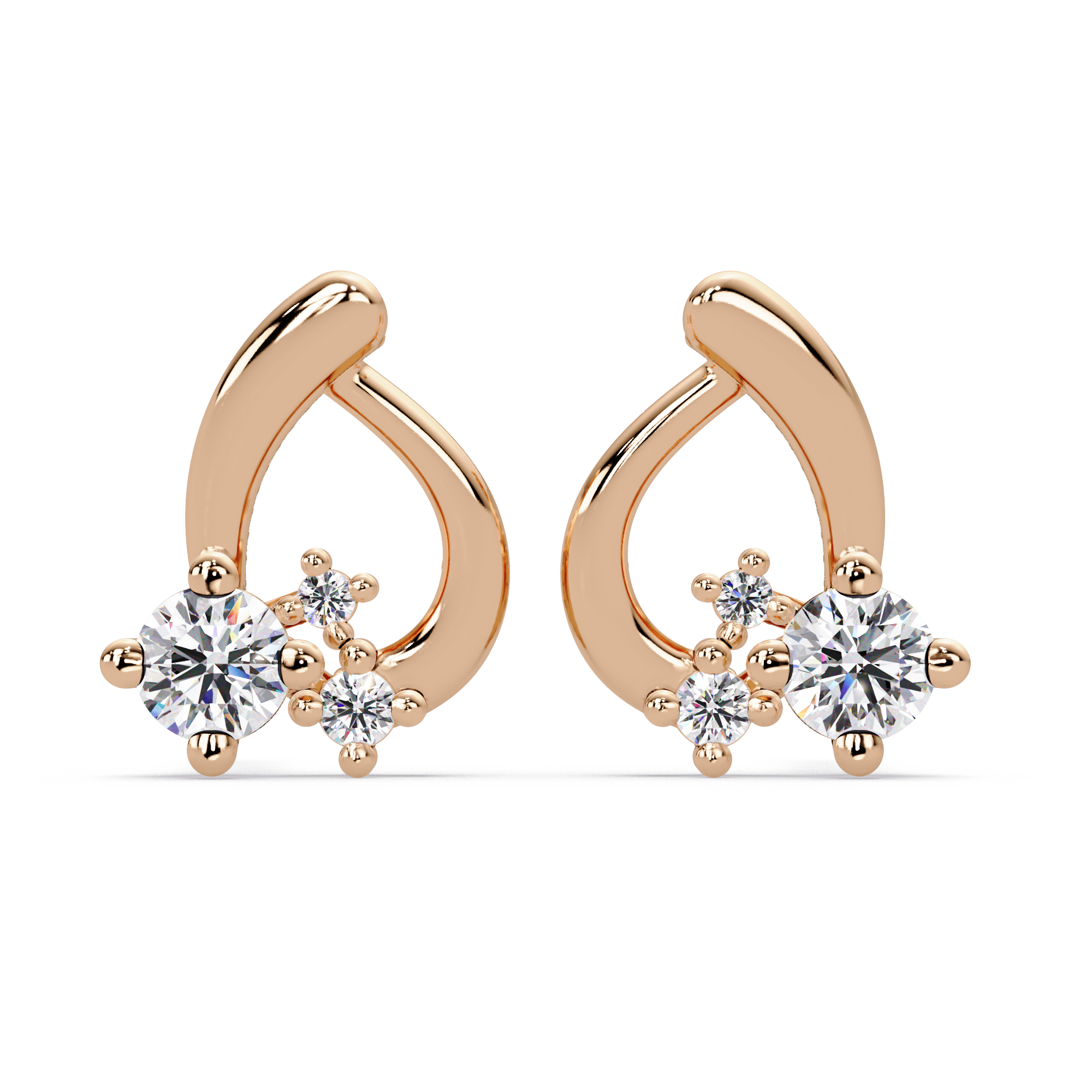 Elegant Teardrop Diamond Cluster Stud Earrings – Available in Silver, Gold & Rose Gold Finish