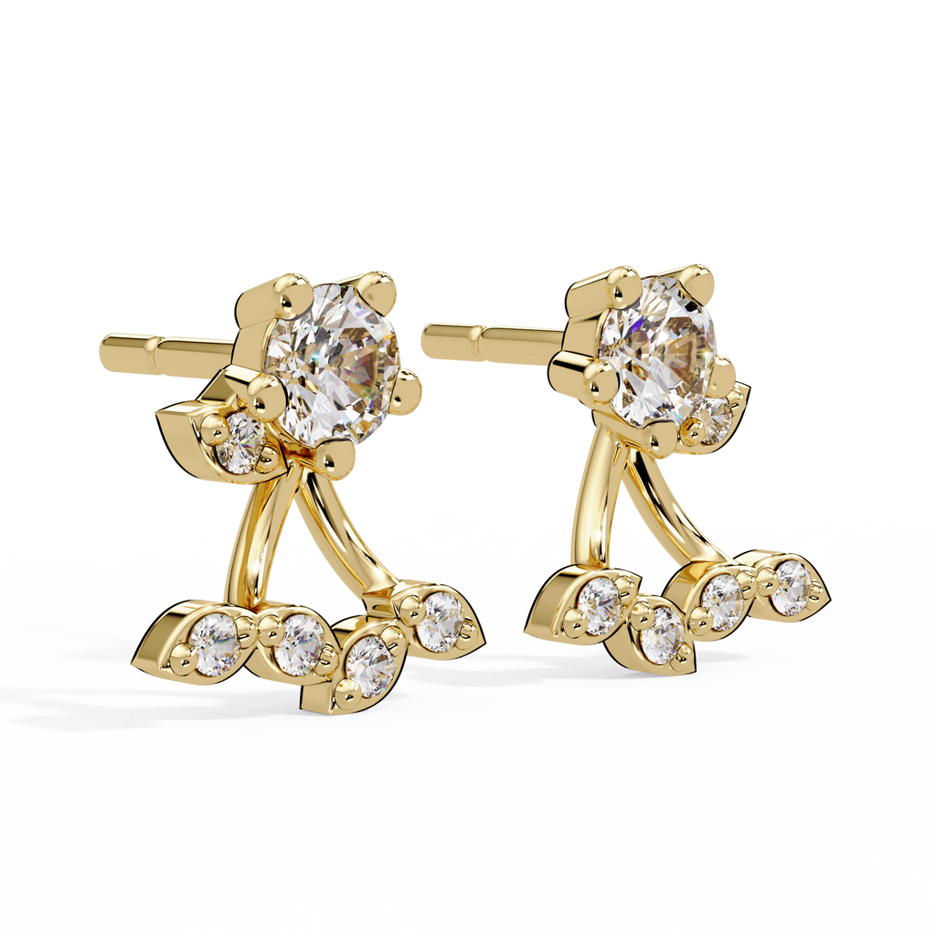 Round Diamond Floral Cluster Stud Earrings in Gold