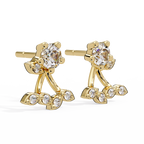 Round Diamond Floral Cluster Stud Earrings in Gold