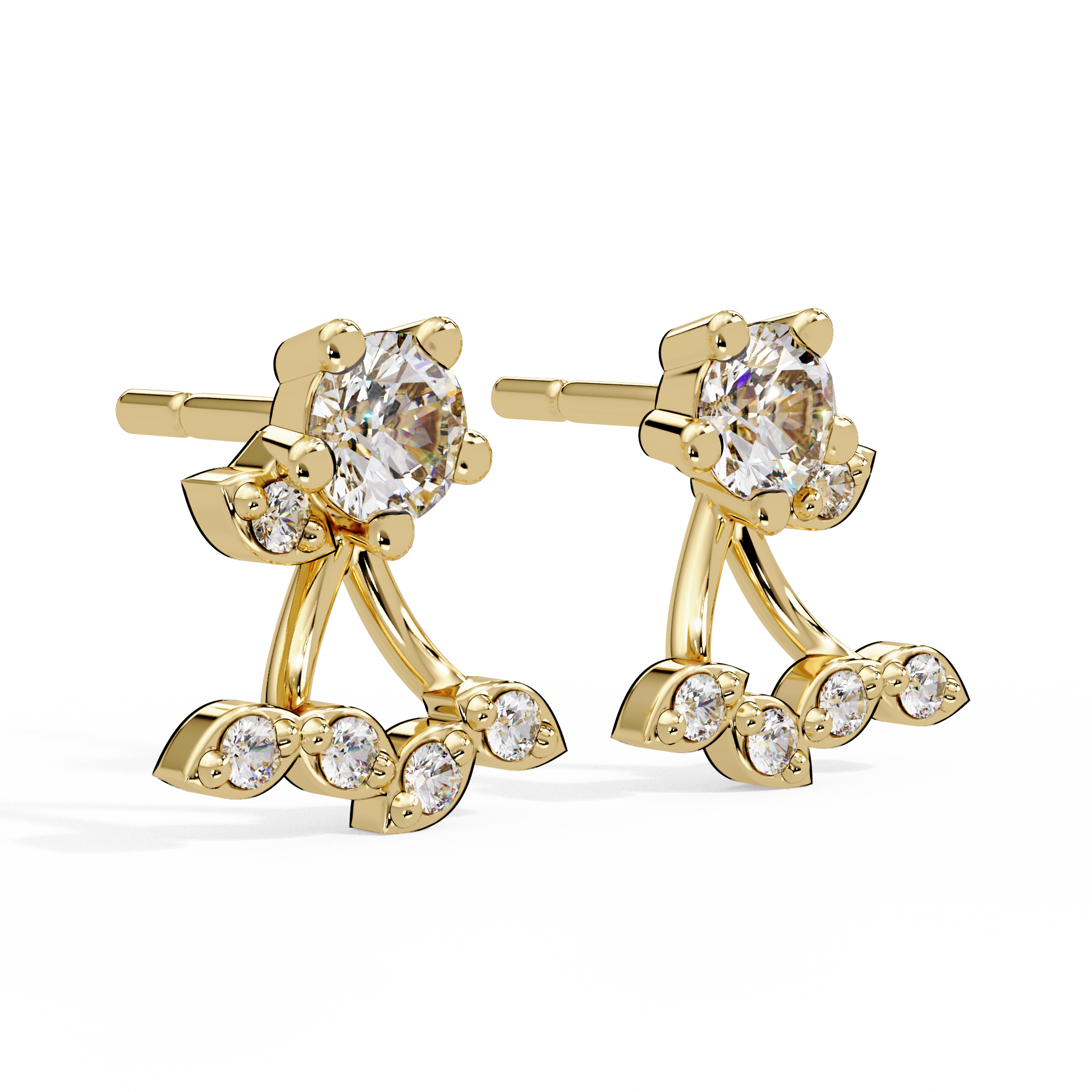 Round Diamond Floral Cluster Stud Earrings in Gold