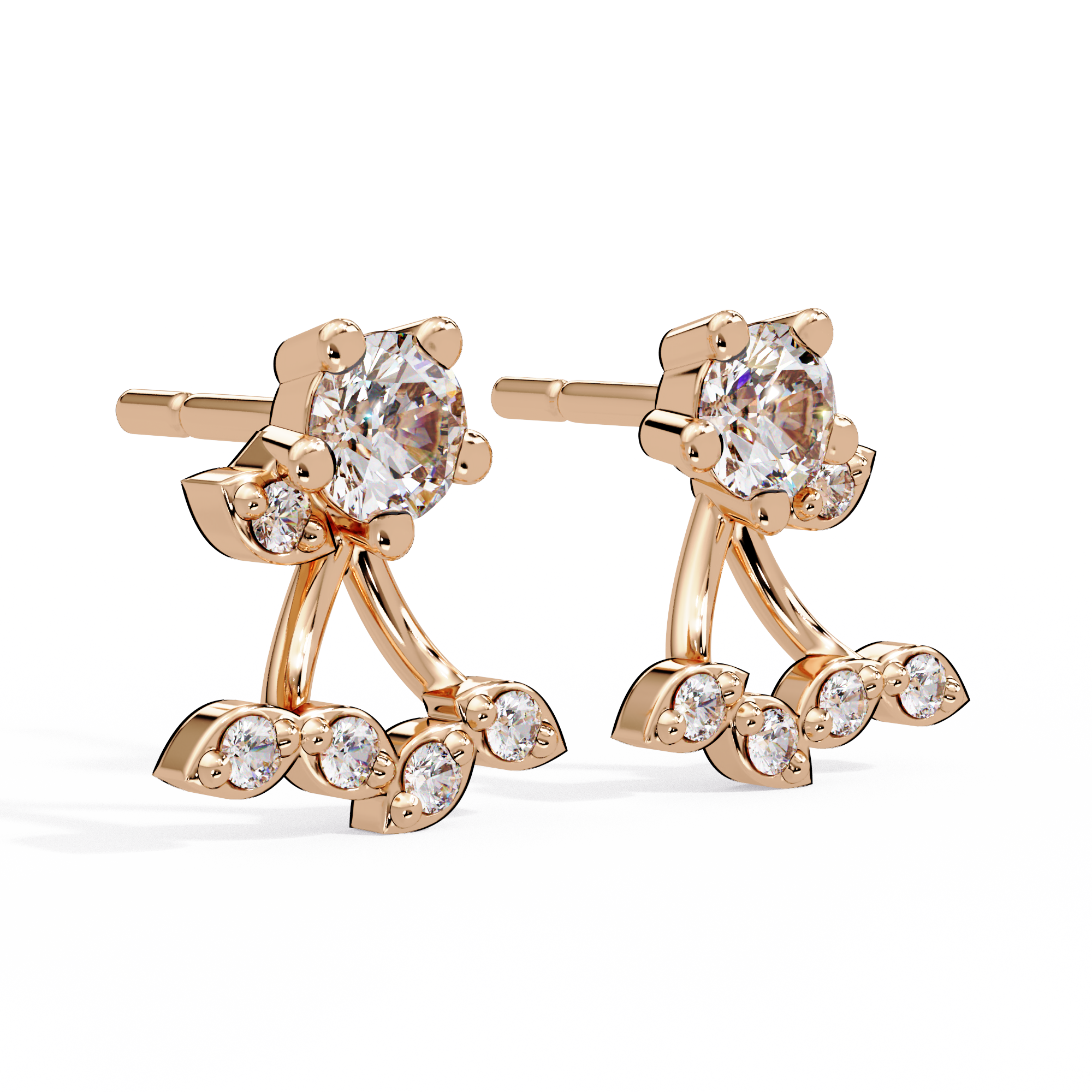 Round Diamond Floral Cluster Stud Earrings in Gold