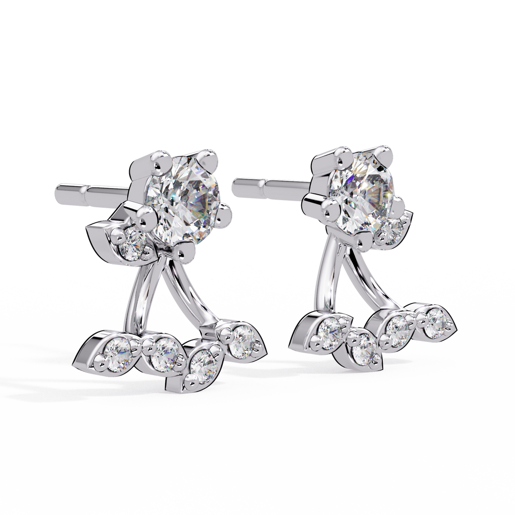 Round Diamond Floral Cluster Stud Earrings in Gold