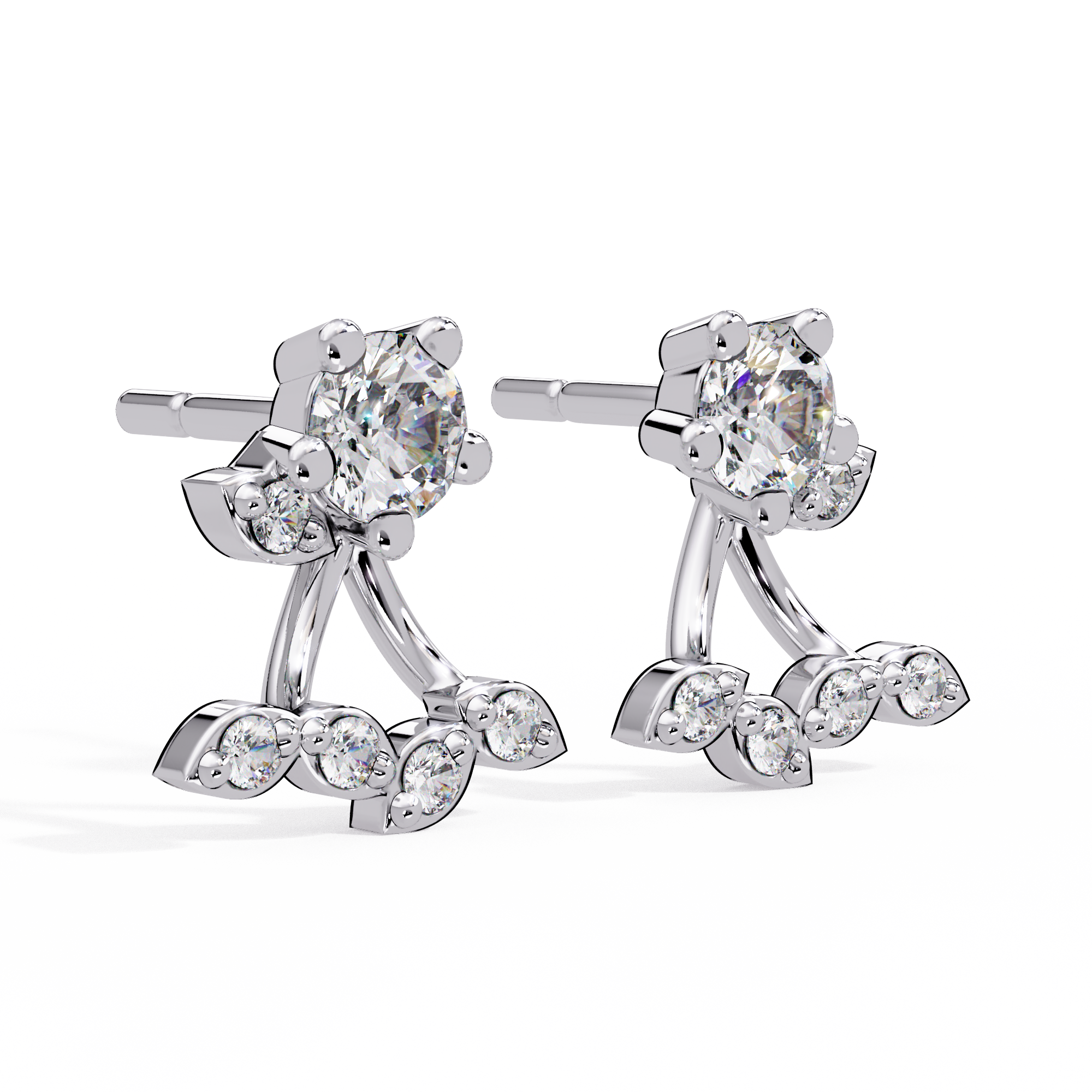 Round Diamond Floral Cluster Stud Earrings in Gold