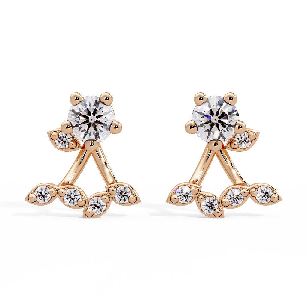 Round Diamond Floral Cluster Stud Earrings in Gold