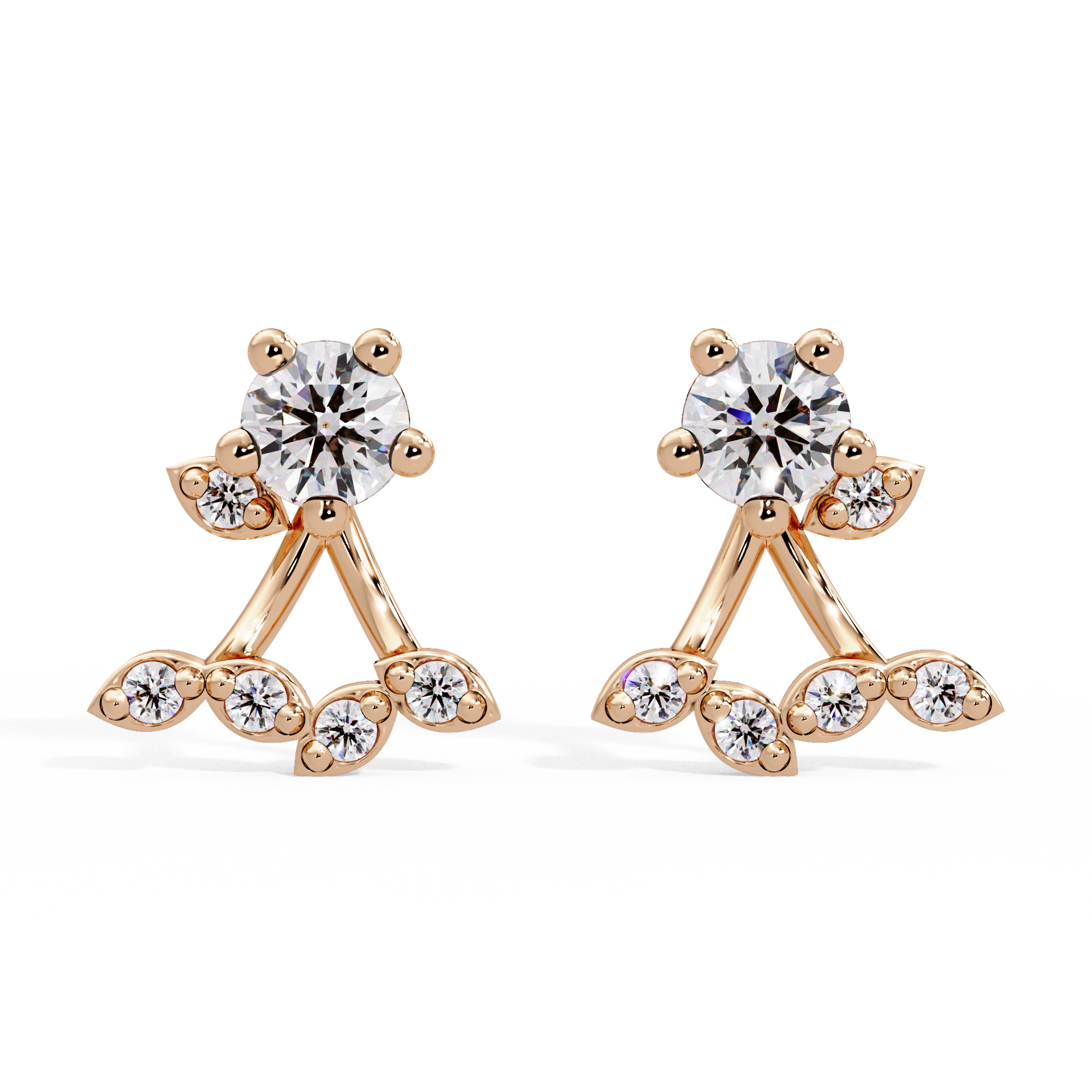 Round Diamond Floral Cluster Stud Earrings in Gold