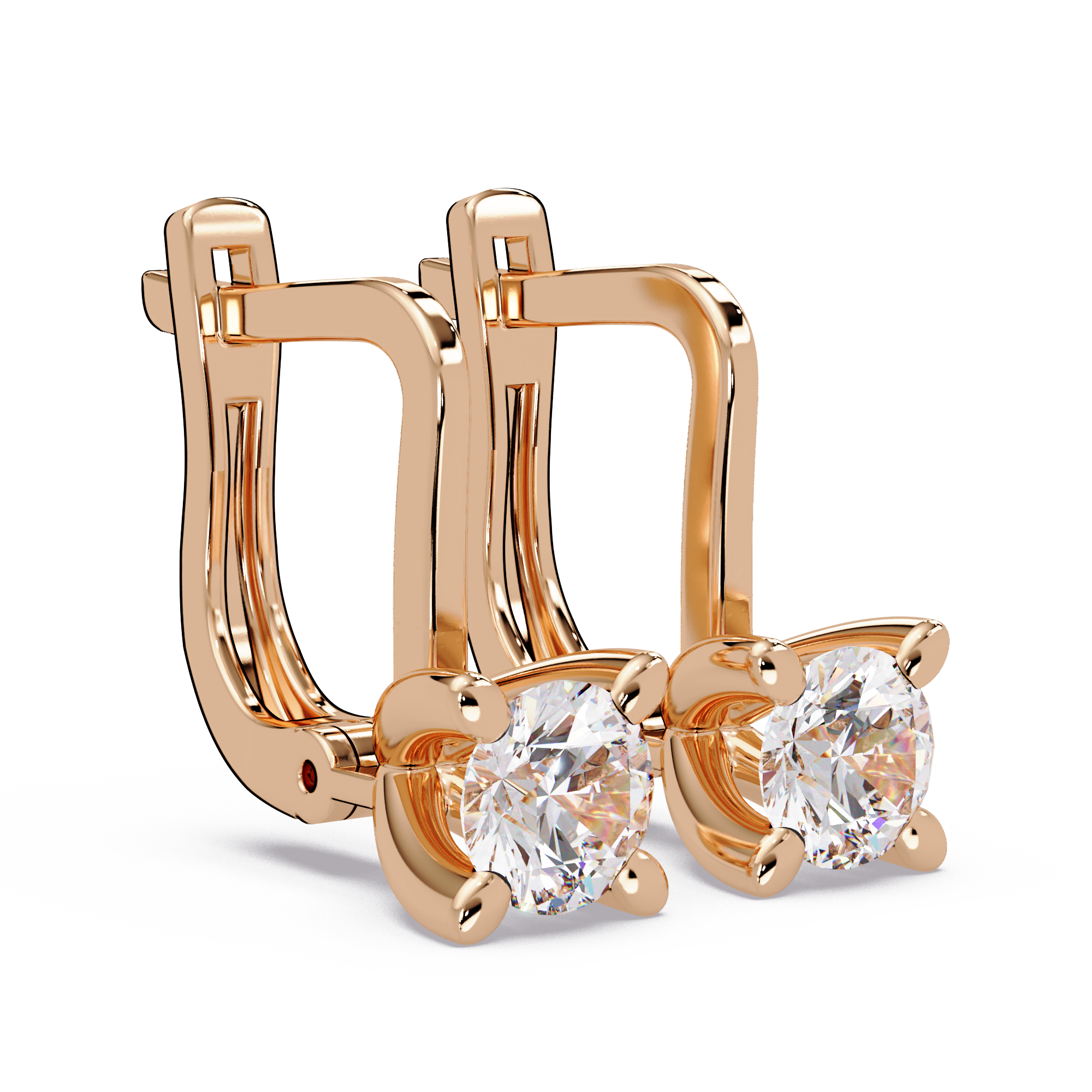 Classic Round Diamond Solitaire Leverback Earrings