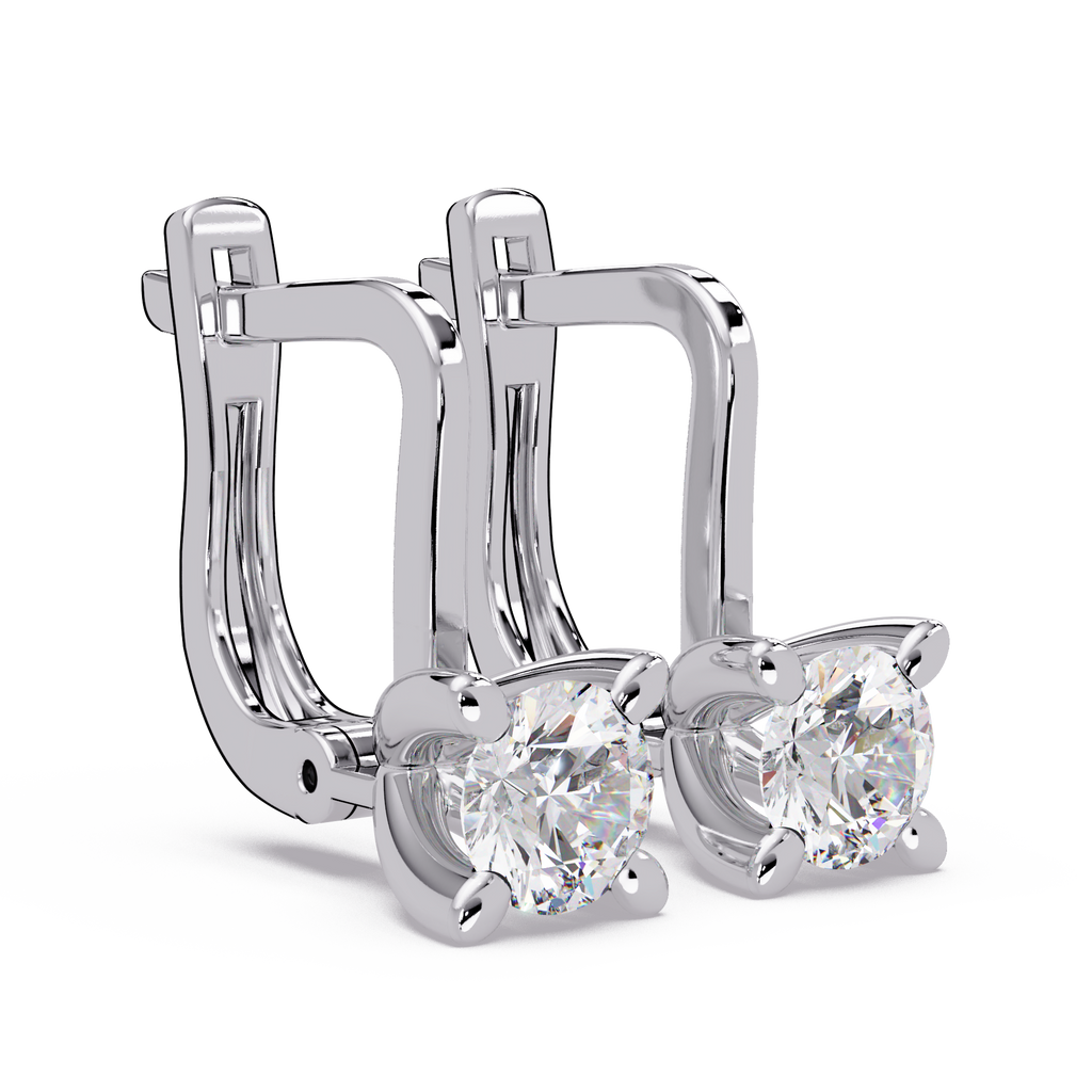 Classic Round Diamond Solitaire Leverback Earrings