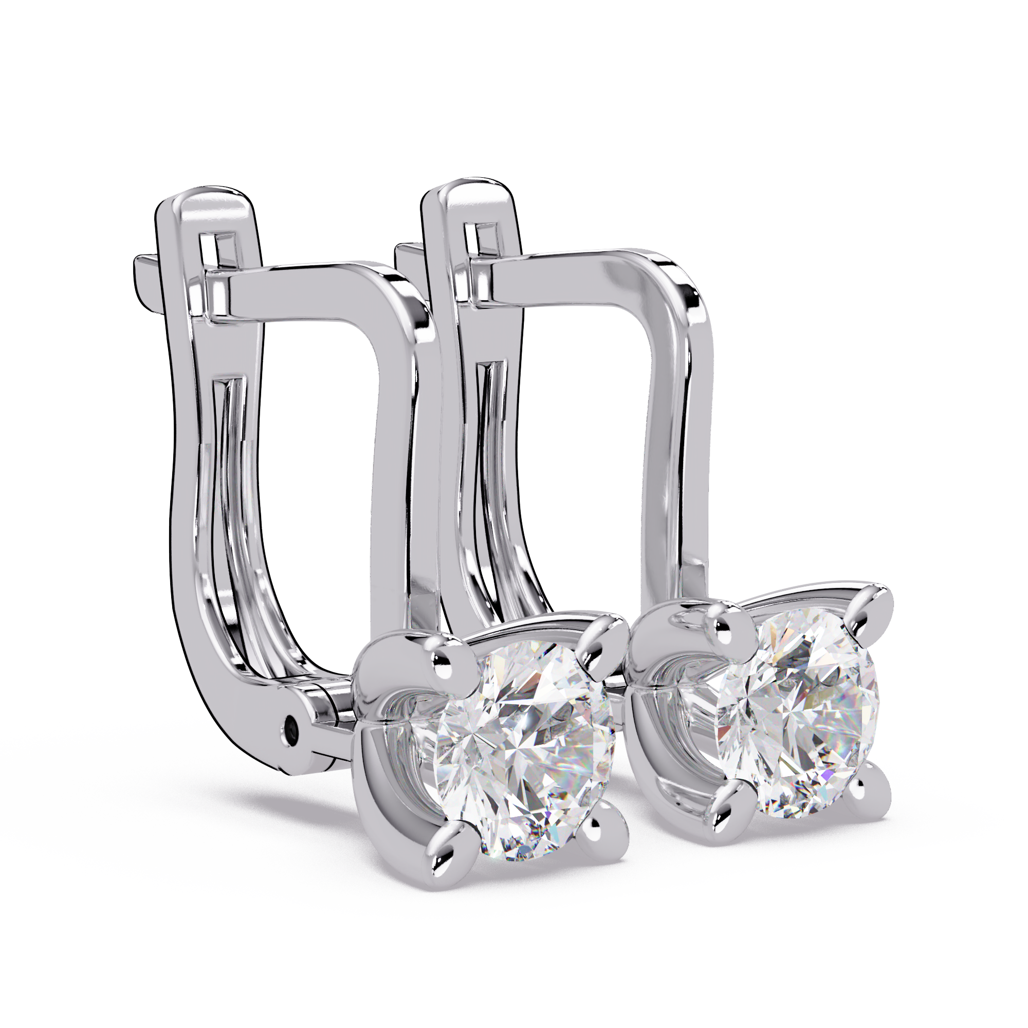Classic Round Diamond Solitaire Leverback Earrings
