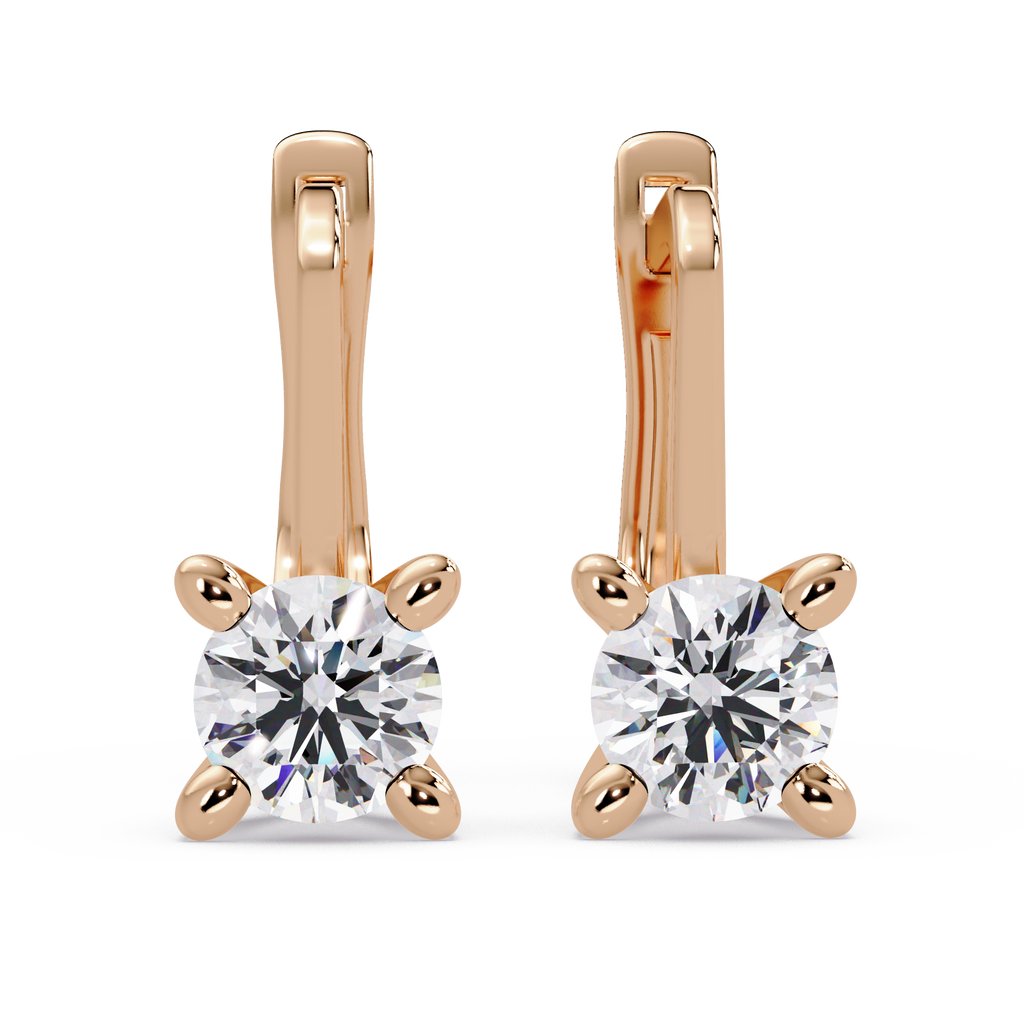 Classic Round Diamond Solitaire Leverback Earrings