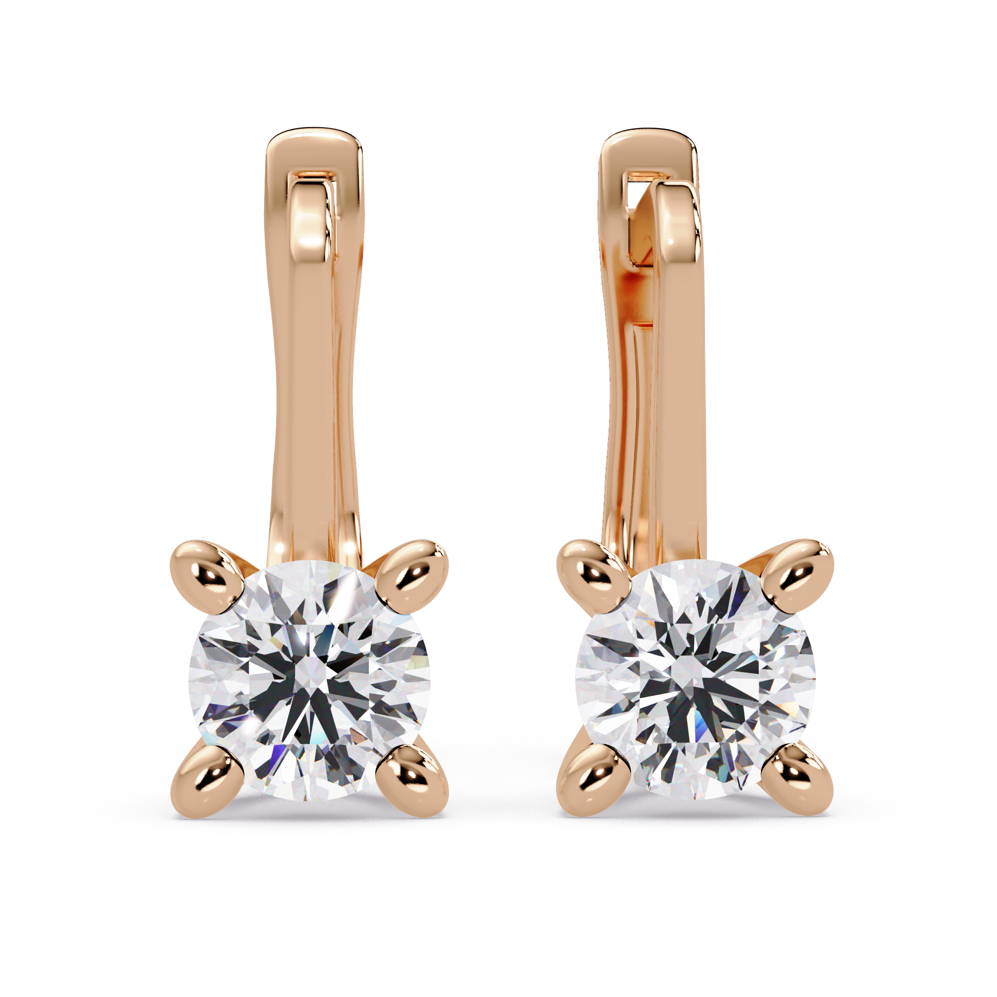 Classic Round Diamond Solitaire Leverback Earrings