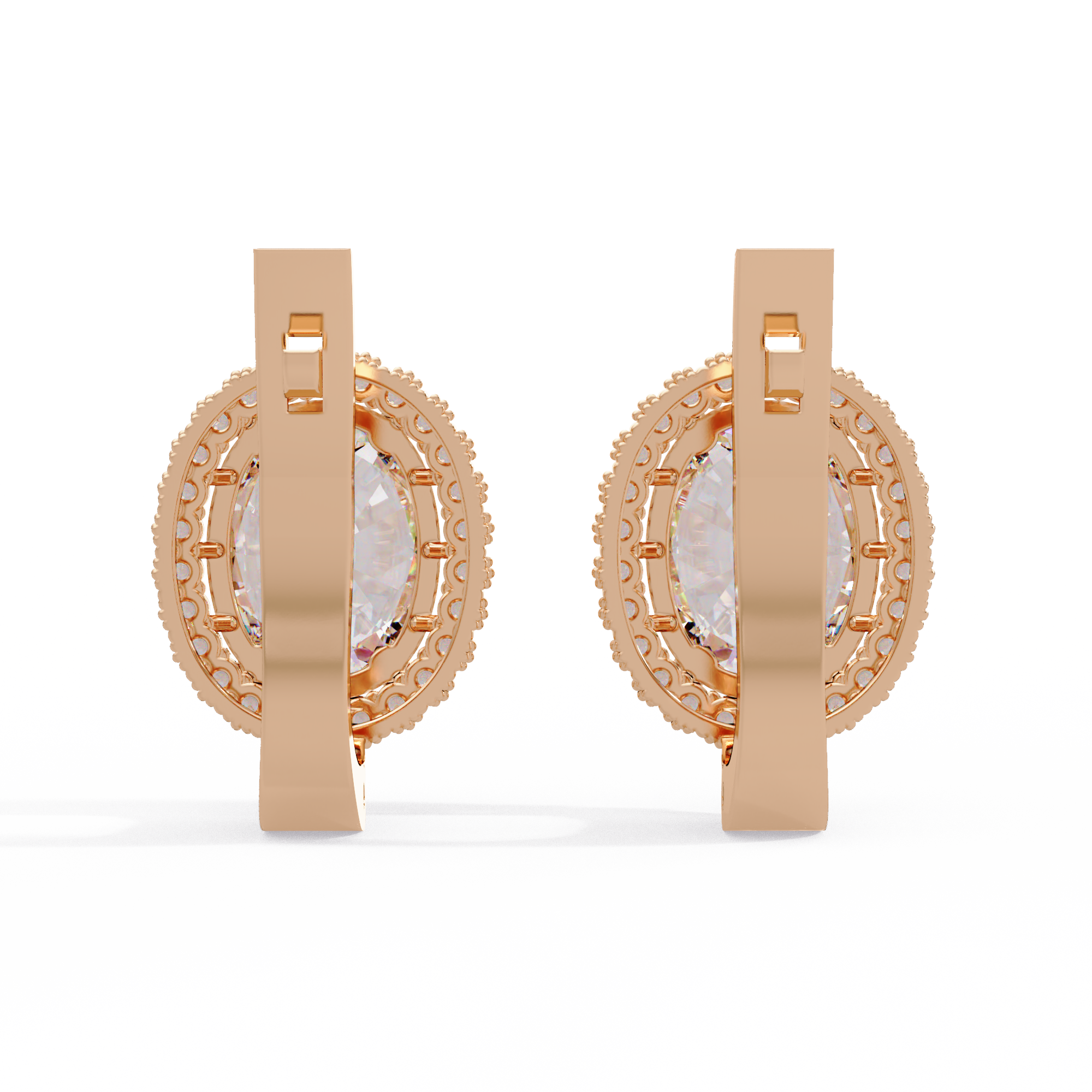 Oval Halo Cubic Zirconia Huggie Earrings – Gold, Rose Gold & Silver Tone