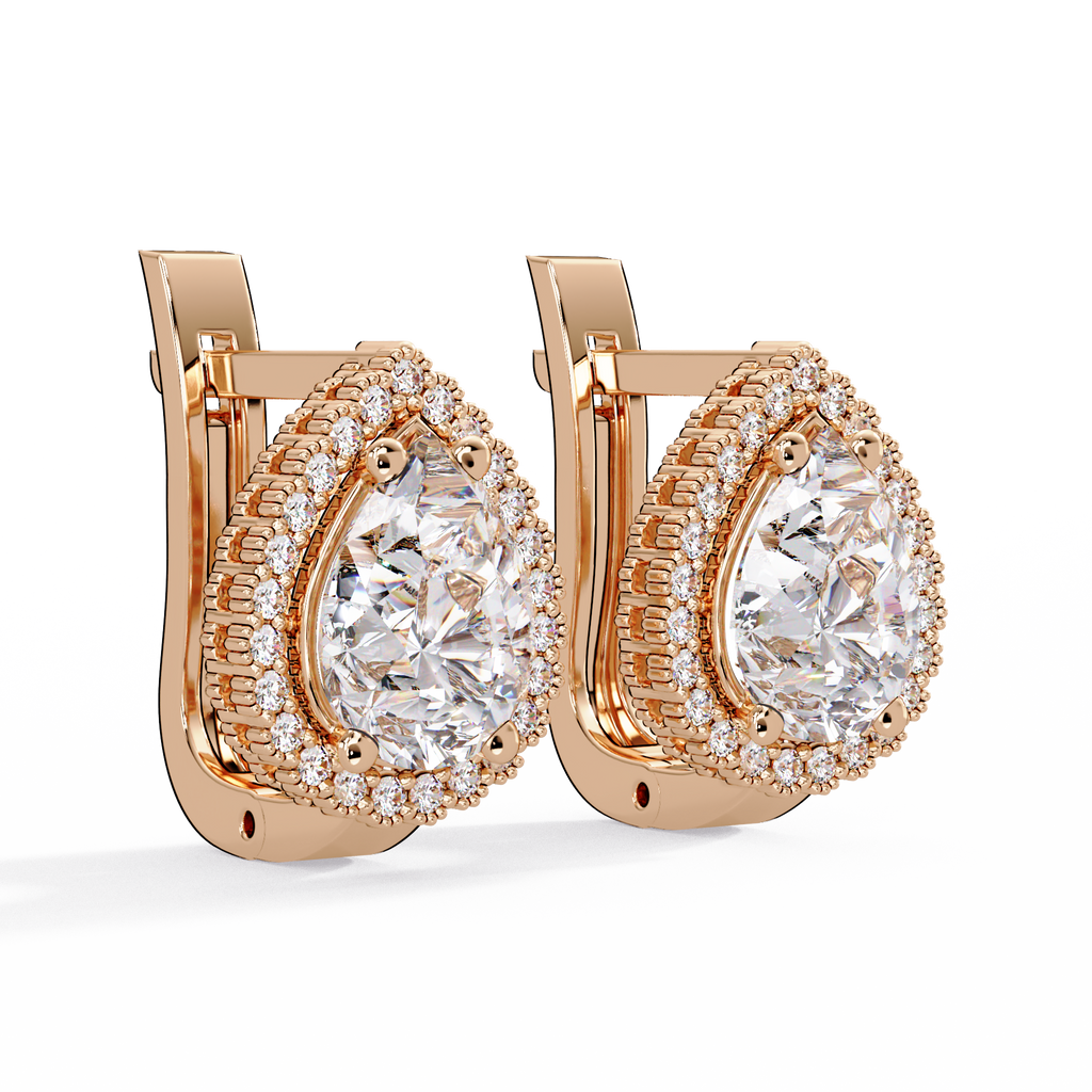 Pear Shape Halo Diamond Leverback Earrings in Gold