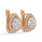 Pear Shape Halo Diamond Leverback Earrings in Gold