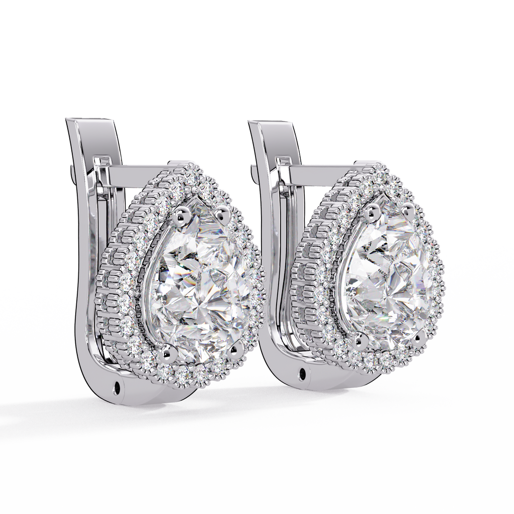 Pear Shape Halo Diamond Leverback Earrings in Gold