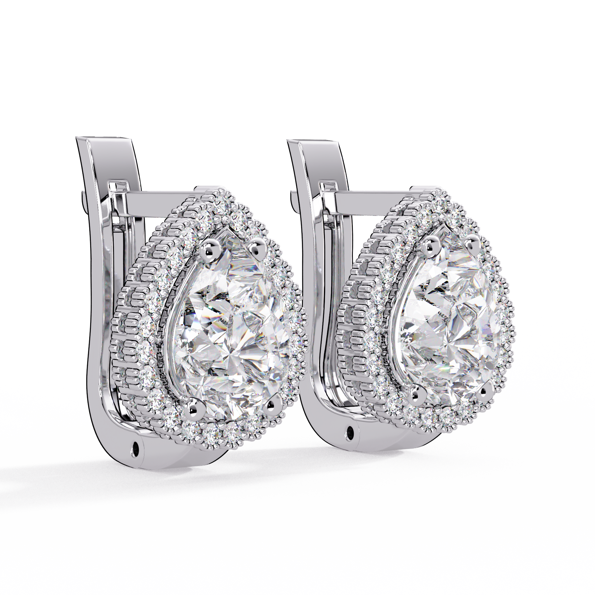 Pear Shape Halo Diamond Leverback Earrings in Gold