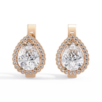 Pear Shape Halo Diamond Leverback Earrings in Gold