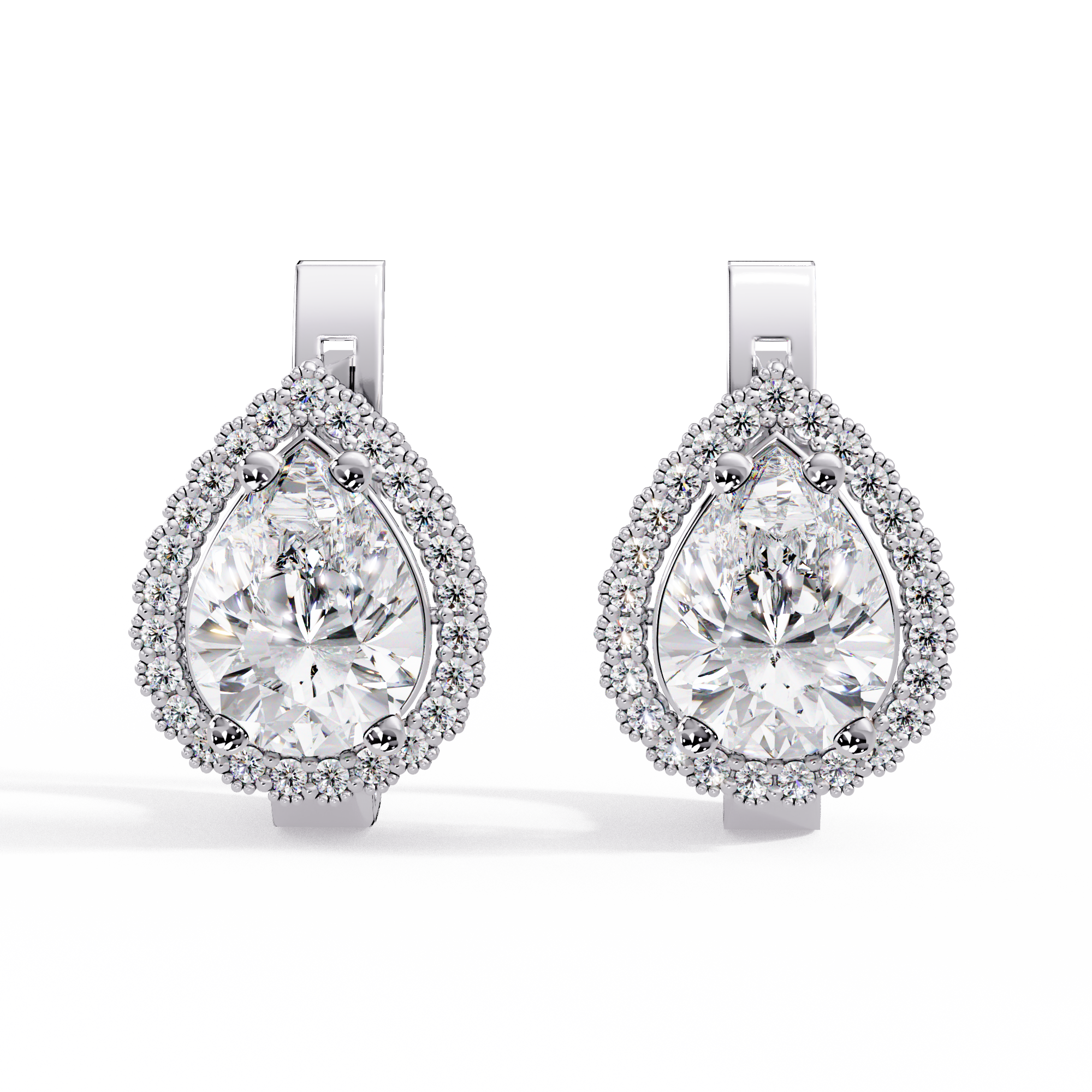 Pear Shape Halo Diamond Leverback Earrings in Gold