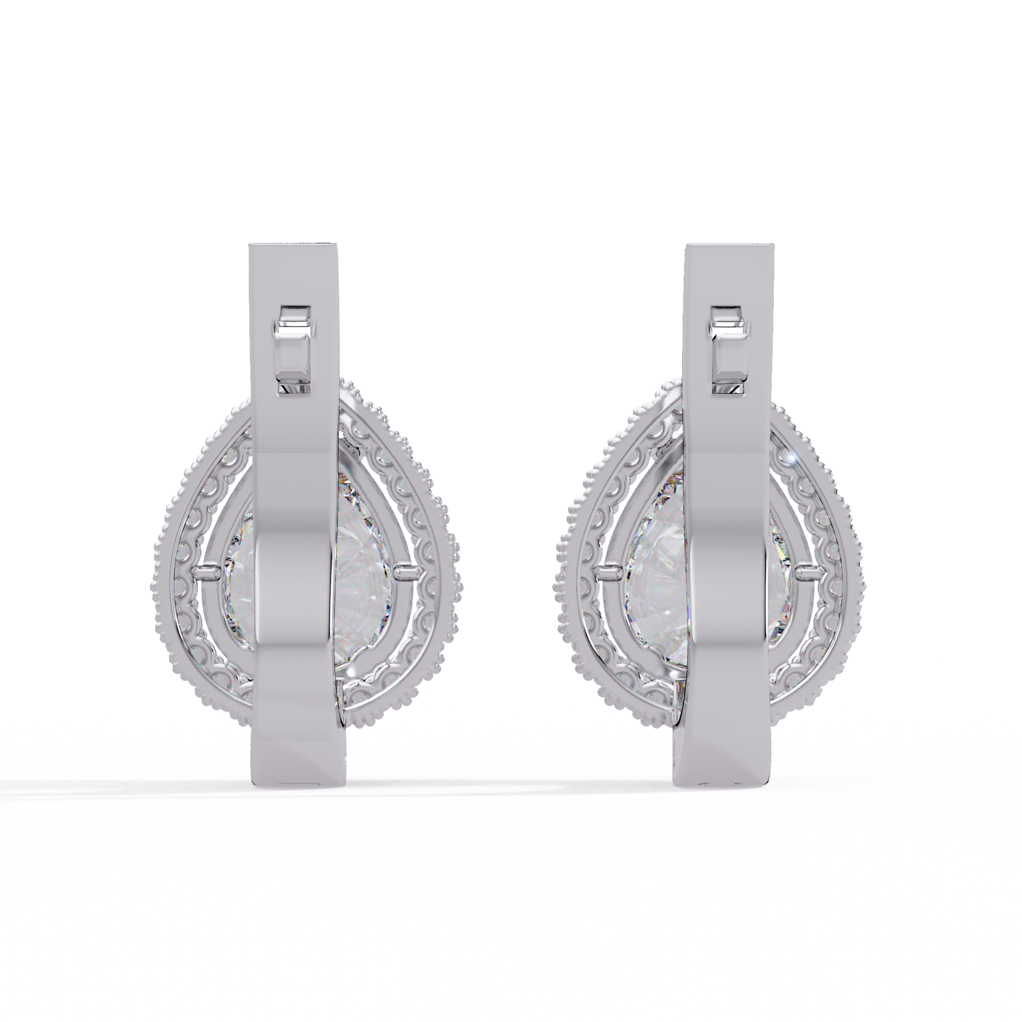 Pear Shape Halo Diamond Leverback Earrings in Gold