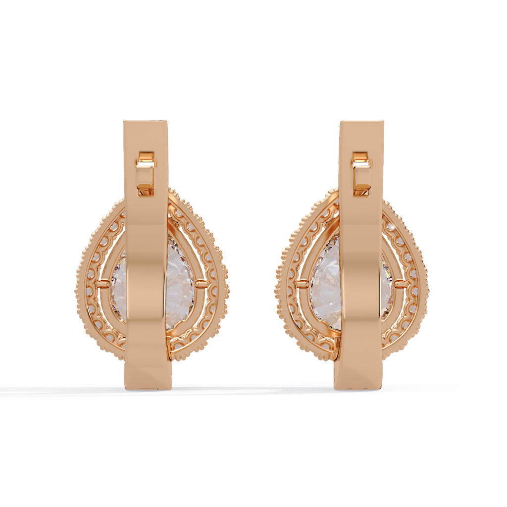 Pear Shape Halo Diamond Leverback Earrings in Gold