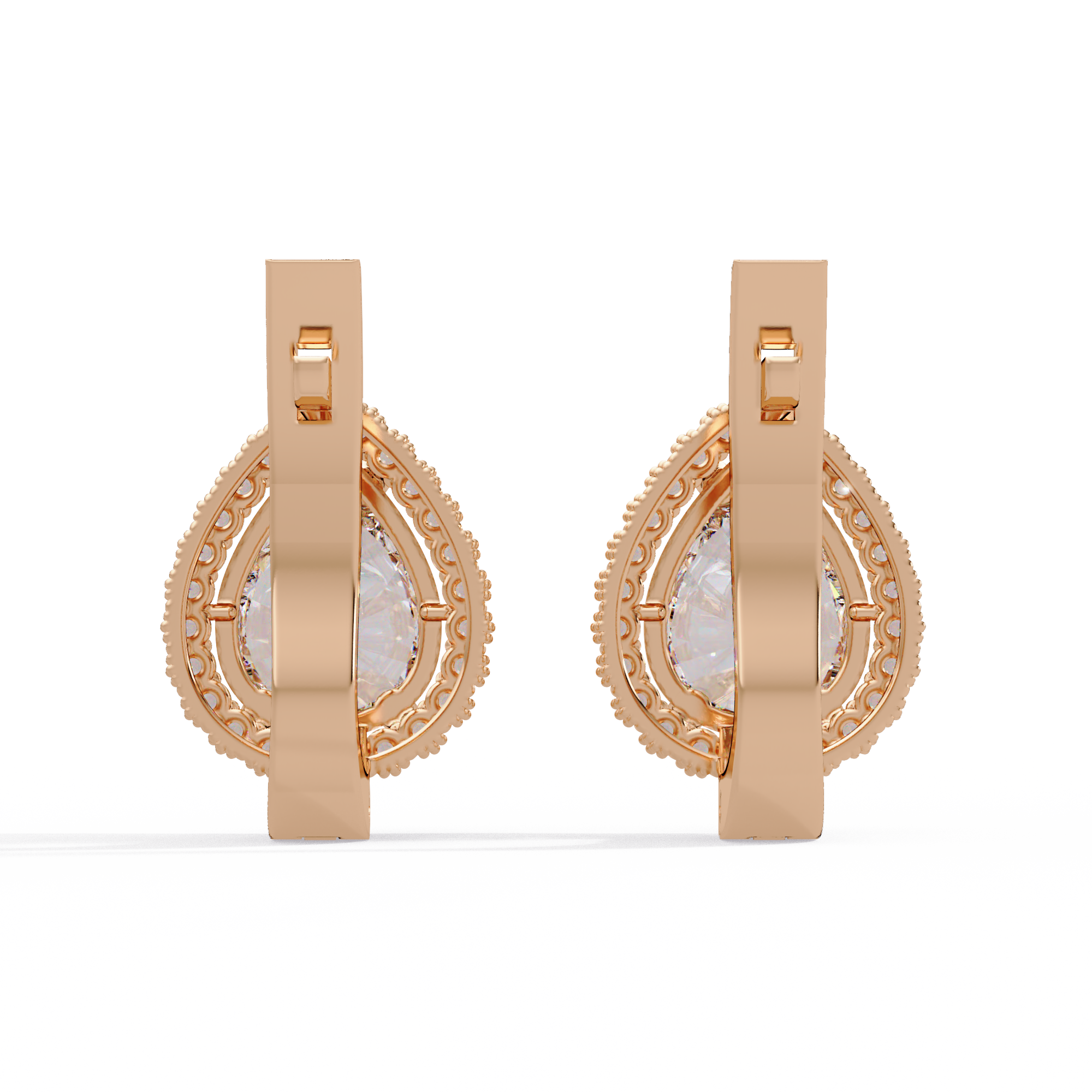 Pear Shape Halo Diamond Leverback Earrings in Gold
