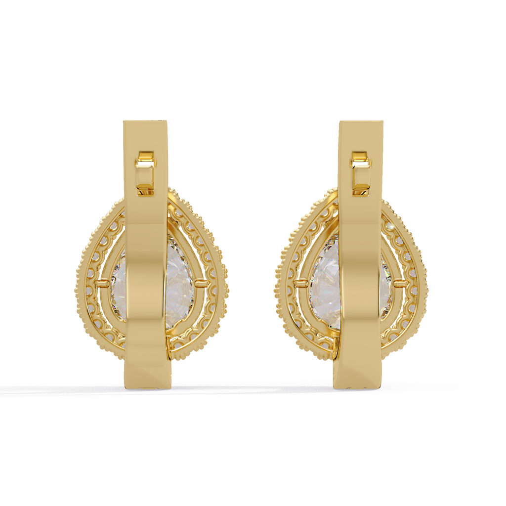 Pear Shape Halo Diamond Leverback Earrings in Gold