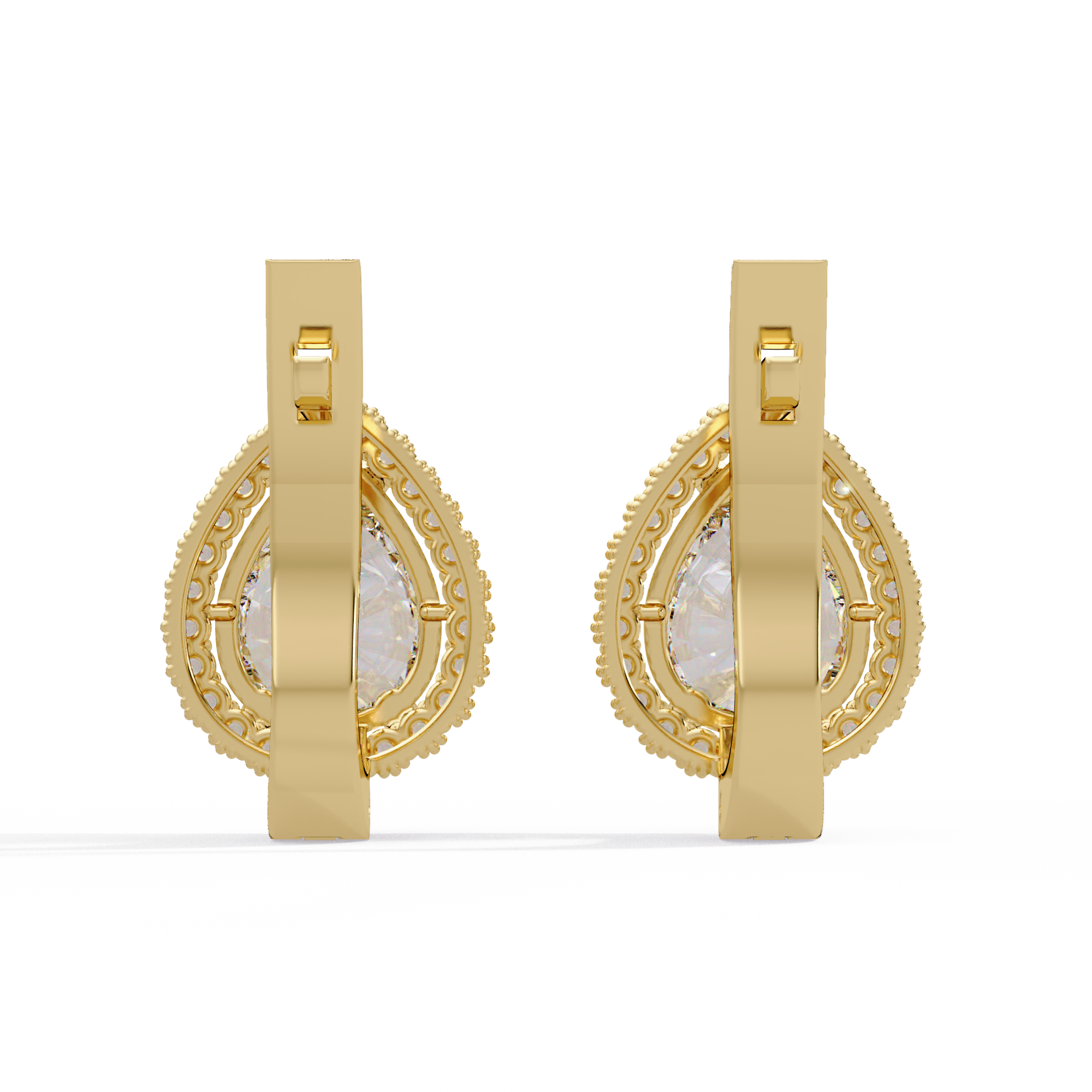 Pear Shape Halo Diamond Leverback Earrings in Gold