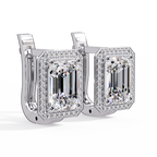 Emerald Cut Halo Diamond Leverback Earrings in 14K & 18K Gold