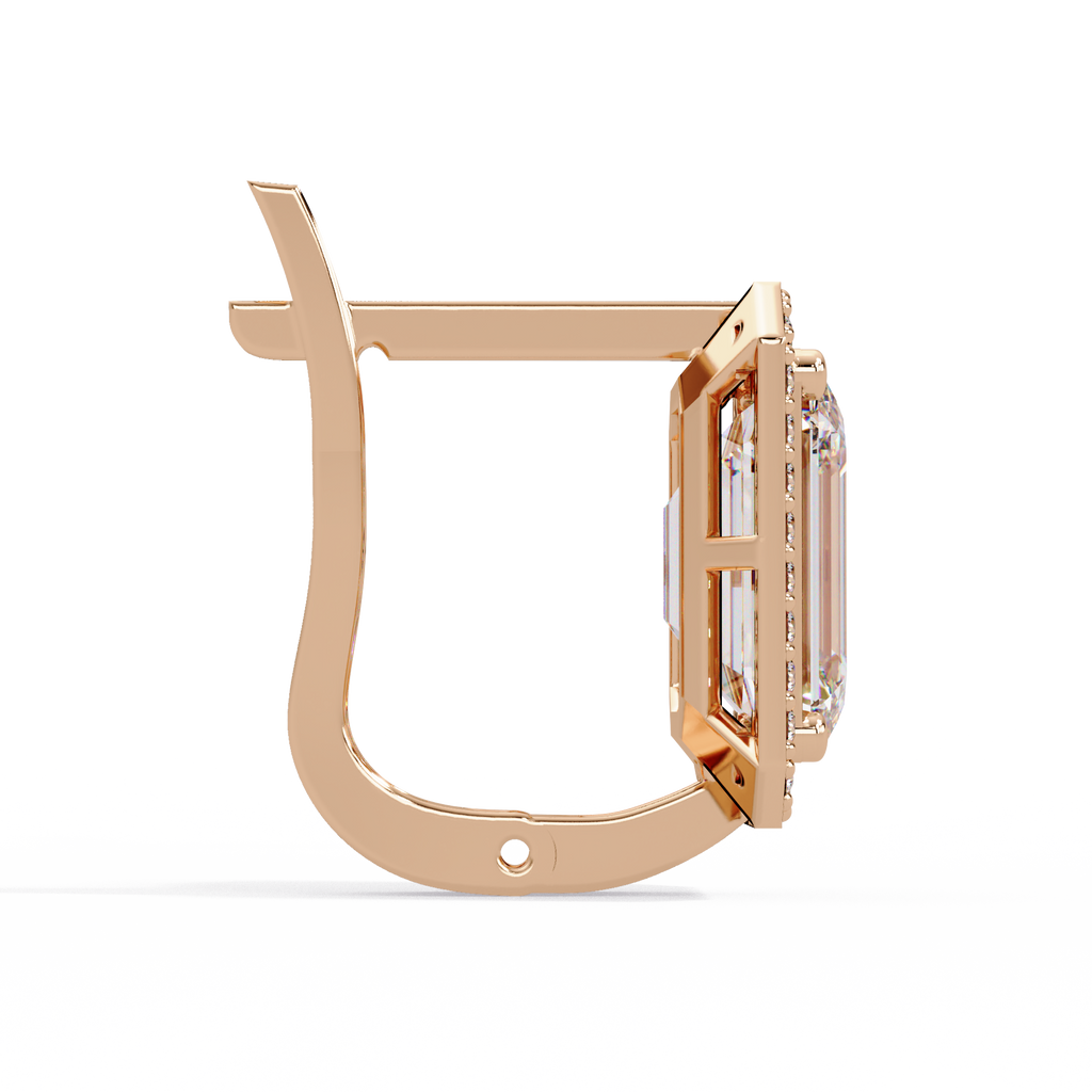 Emerald Cut Halo Diamond Leverback Earrings in 14K & 18K Gold