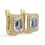 Emerald Cut Halo Diamond Leverback Earrings in 14K & 18K Gold