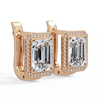 Emerald Cut Halo Diamond Leverback Earrings in 14K & 18K Gold